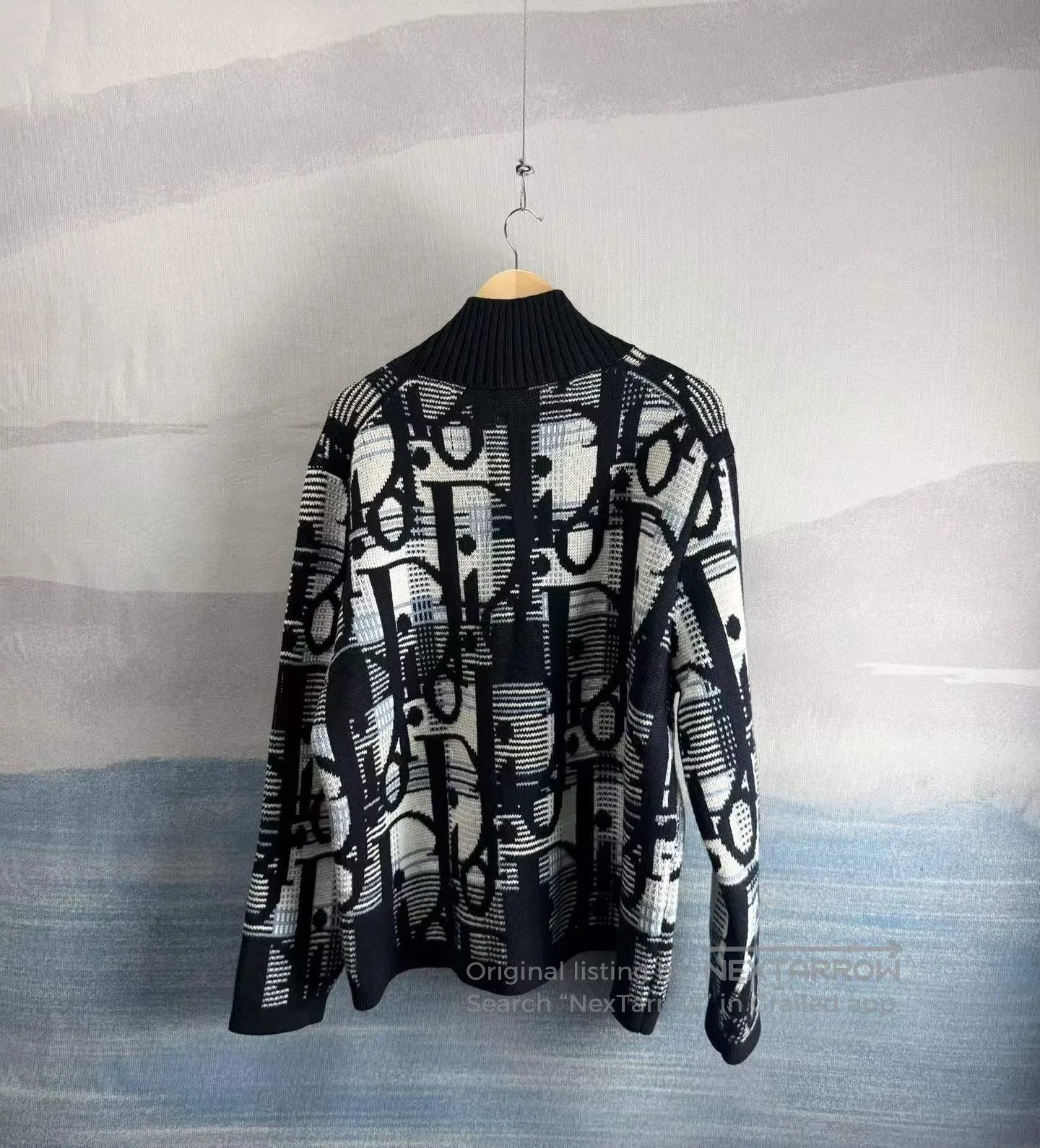 Dior Dior Navy Blue Full Print High Neck Wool Sweater| Size US XL / EU 56 / 4 - 3 Thumbnail