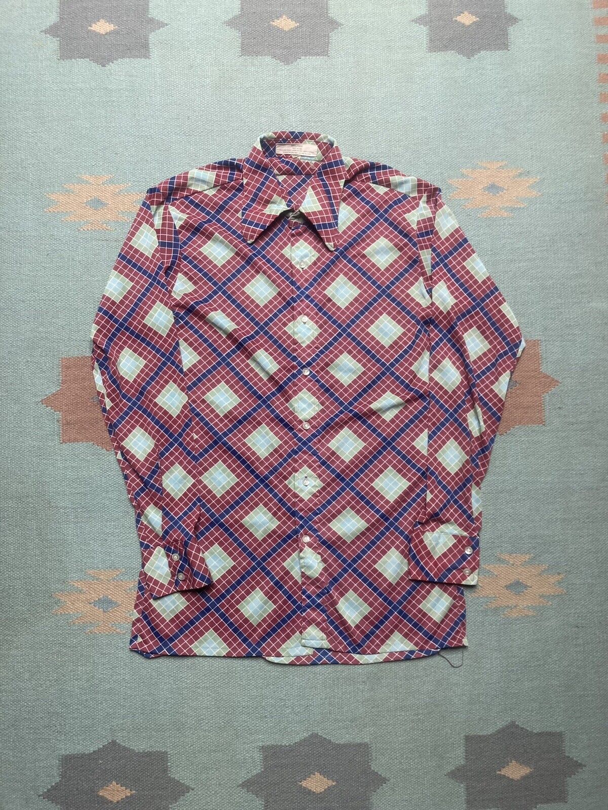 Vintage Vintage 70s button shirt disco nylon diamonds soft mod M Size US M / EU 48-50 / 2 - 1 Thumbnail
