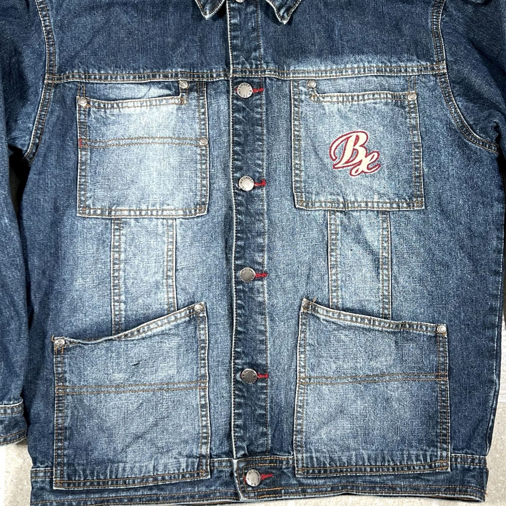Express VINTAGE Brooklyn Express Denim Jacket Chore Barn Style Jean Jacket Size S Mens Blue 22in Pit 25in Length Story: Y2K Vintage Size US 29 - 2 Thumbnail