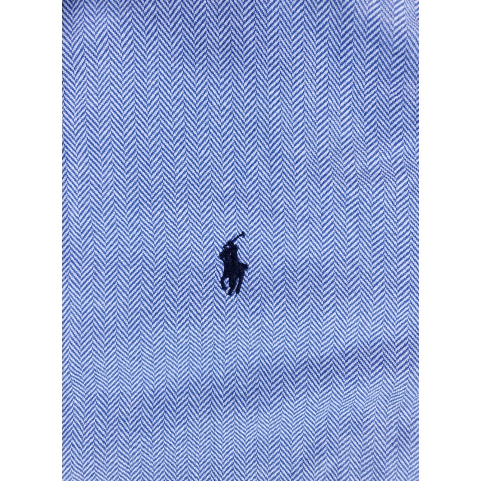 Polo Ralph Lauren Polo Ralph Lauren Knit Button-Up Dress Shirt Herringbone Blue Mens XXL Long Sleeve Shirt Size 48R - 3 Thumbnail