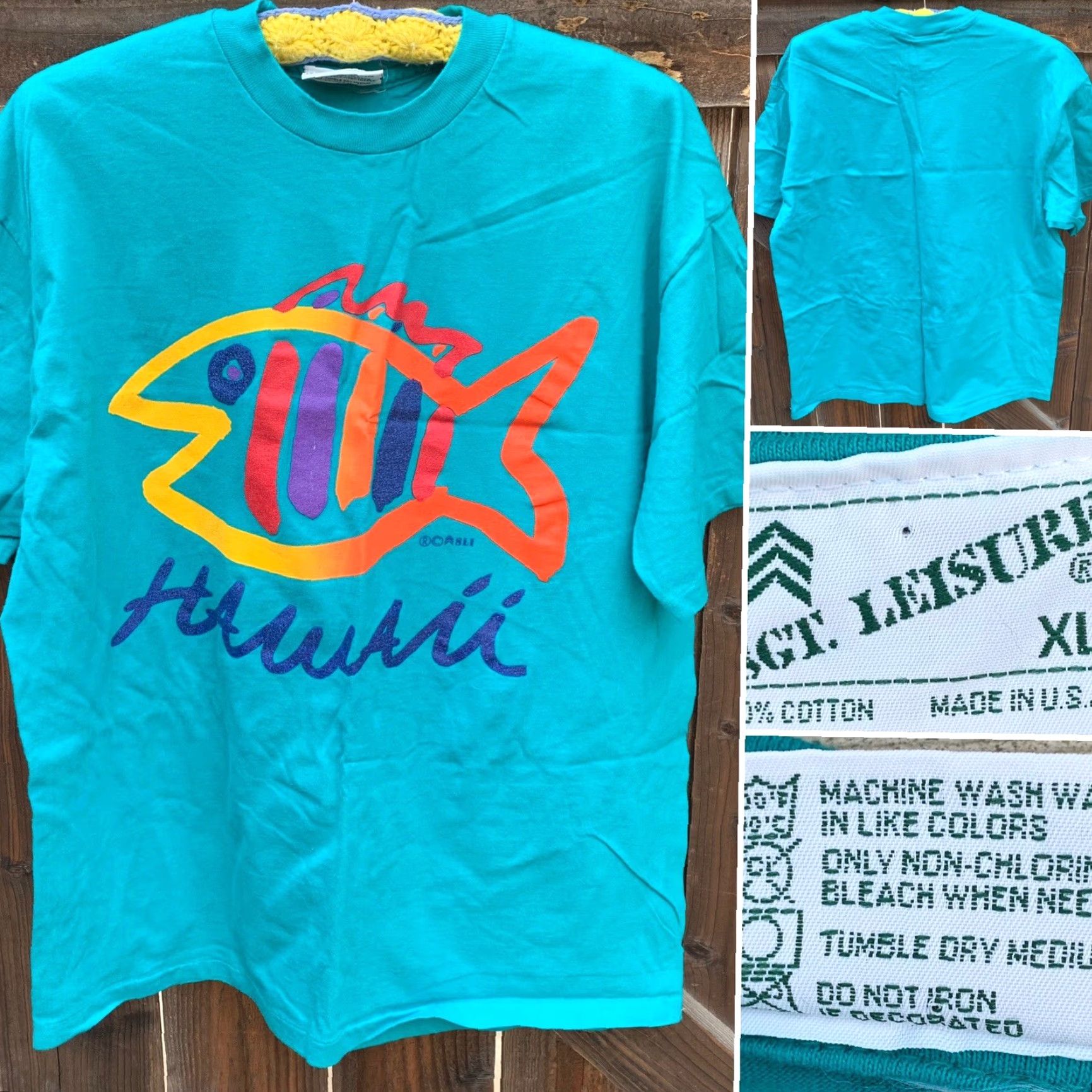 Rainbow VINTAGE Sgt Leisure T Shirt rainbow fish Hawaii single stitch XL 80s 90s 1980s Size US XL / EU 56 / 4 - 2 Thumbnail
