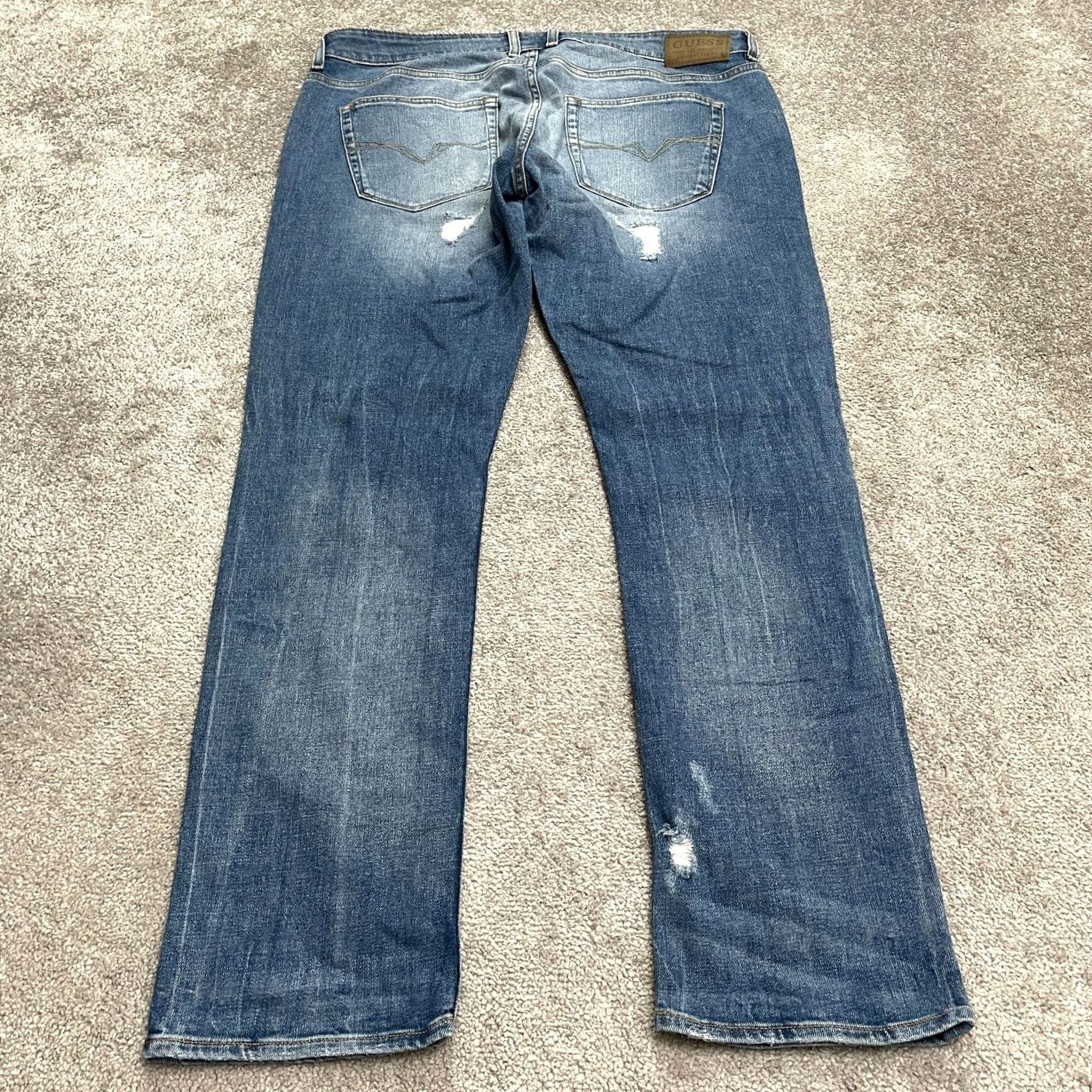 Guess GUESS Jeans Slim 5-Pocket Denim Tapered Distressed Blue Medium Wash Mens 38 Regular Size Size US 38 / EU 54 - 2 Thumbnail