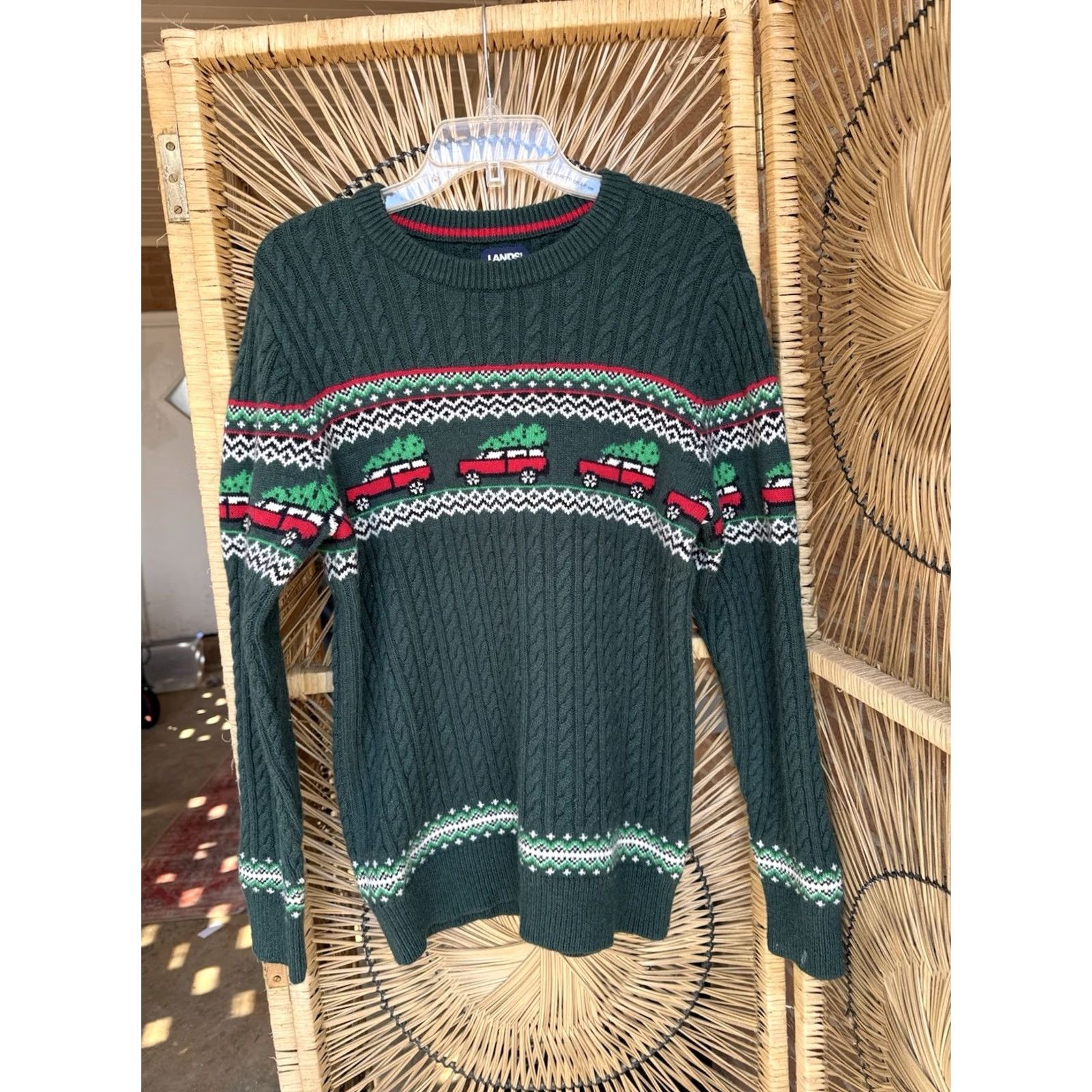 Lands' End Lands' End Christmas Sweater Men’s Small Green Cable-Knit Tree Truck Holiday Pullover Crewneck Mens Size US S / EU 44-46 / 1 - 2 Thumbnail