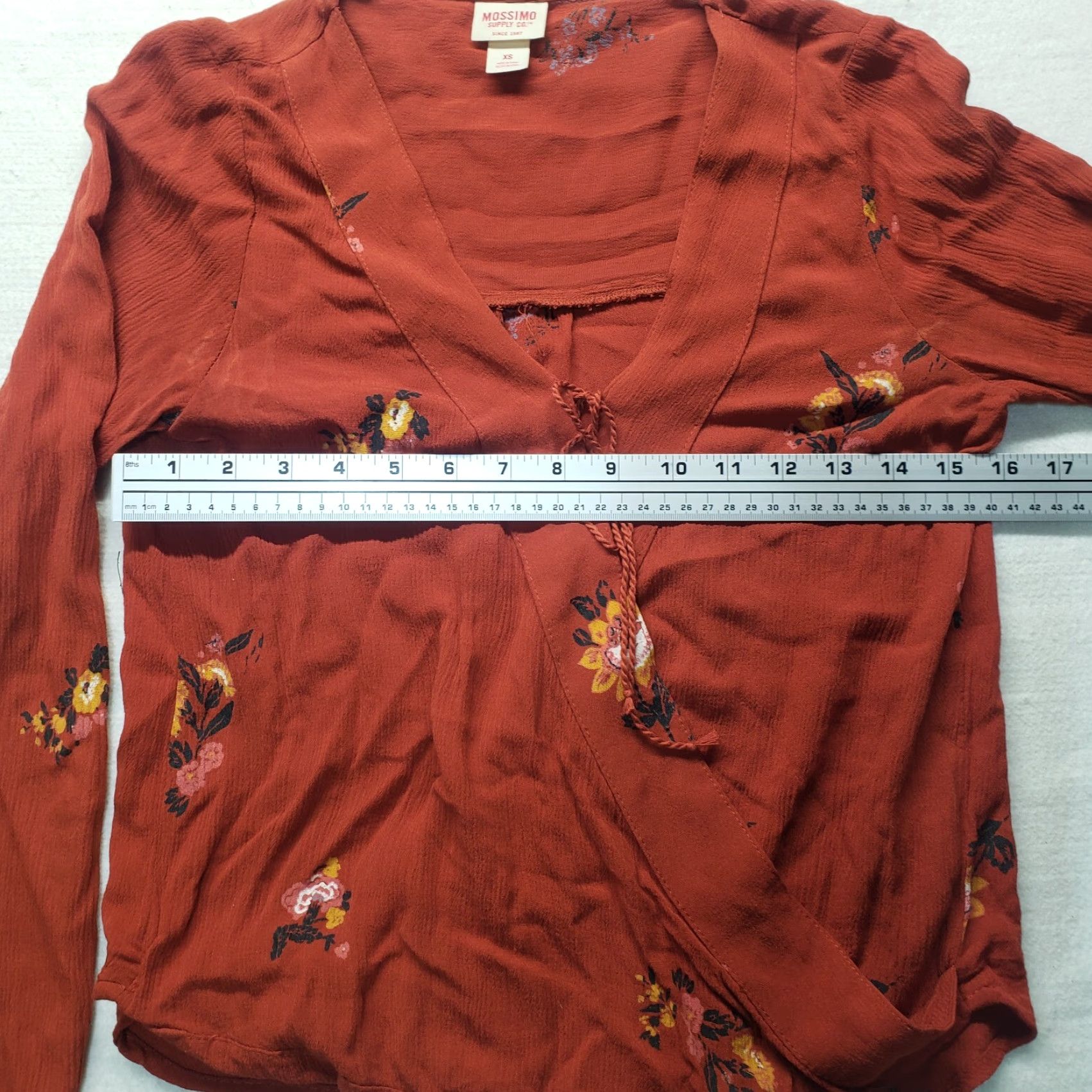 Mossimo MOSSIMO Blouse Shirt Women's Boho Tunic Long Sleeve Over Lay Orange Floral XS Lace Sheer 90s Inspired Size XS / US 0-2 / IT 36-38 - 4 Thumbnail