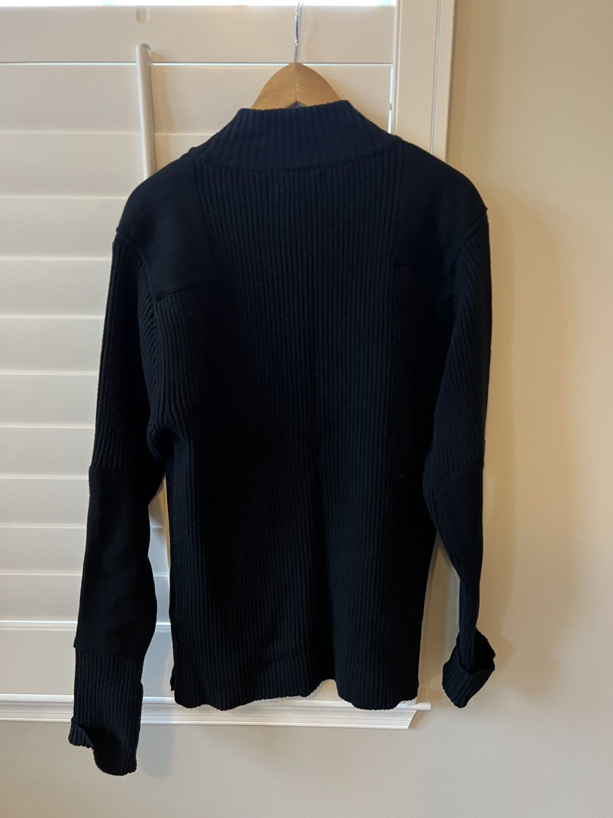 Yohji Yamamoto Yohji 7G Wool Cotton Rib Zip-up w Shoulder and Elbow Patches Size US S / EU 44-46 / 1 - 6 Thumbnail