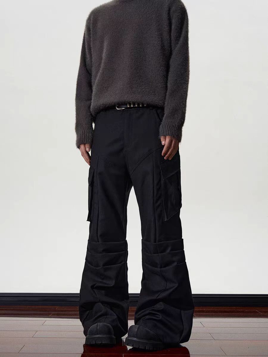 Japanese Brand × Vintage High Street Large Pocket Pleated Work Micro Flare Trousers Size US 34 / EU 50 - 1 Thumbnail