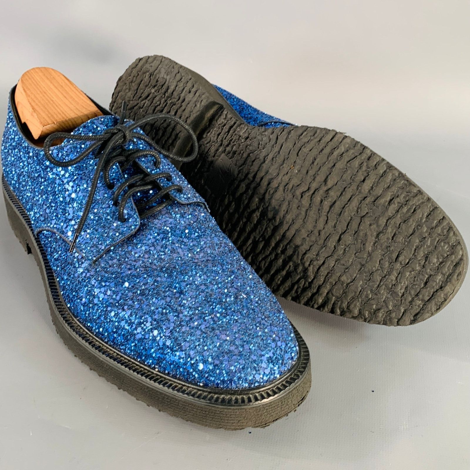 Giuseppe Zanotti GIUSEPPE ZANOTTI Blue Glitter Leather Derby Lace-Up Shoes Size US 11 / EU 44 - 5 Thumbnail