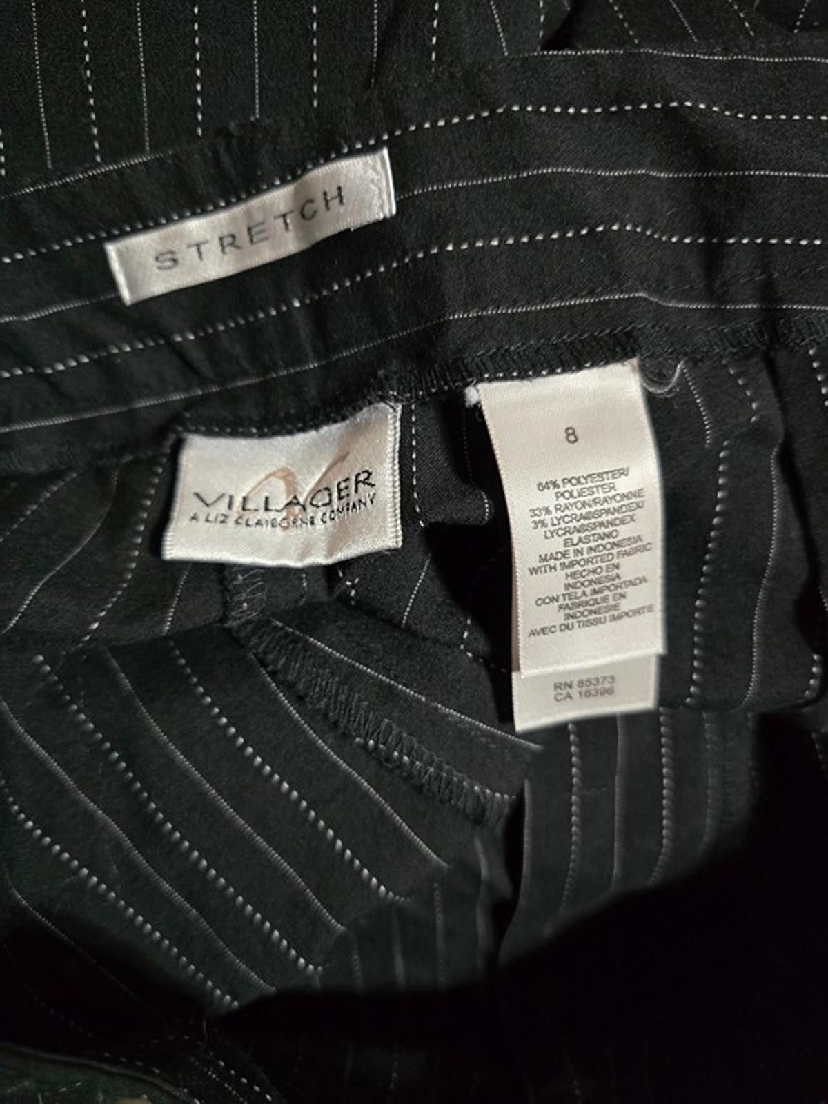 Other Villager by Liz Claiborne Black Pinstriped Pants Stretch Size 32" / US 10 / IT 46 - 3 Thumbnail