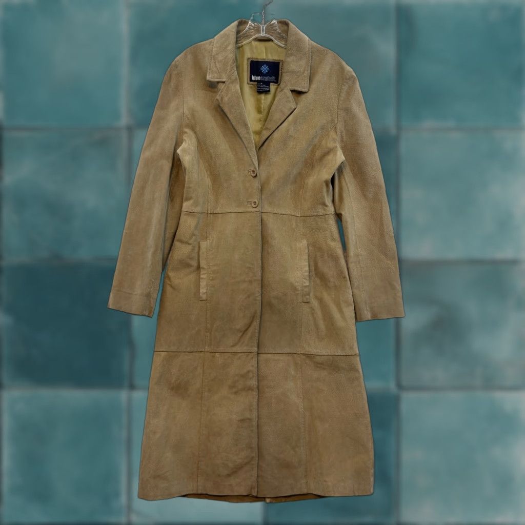 Vintage VINTAGE Leather Jacket Trench Coat Jacket Beige Khaki Tan Long Midi S Small Medium Beige Size S / US 4 / IT 40 - 1 Thumbnail