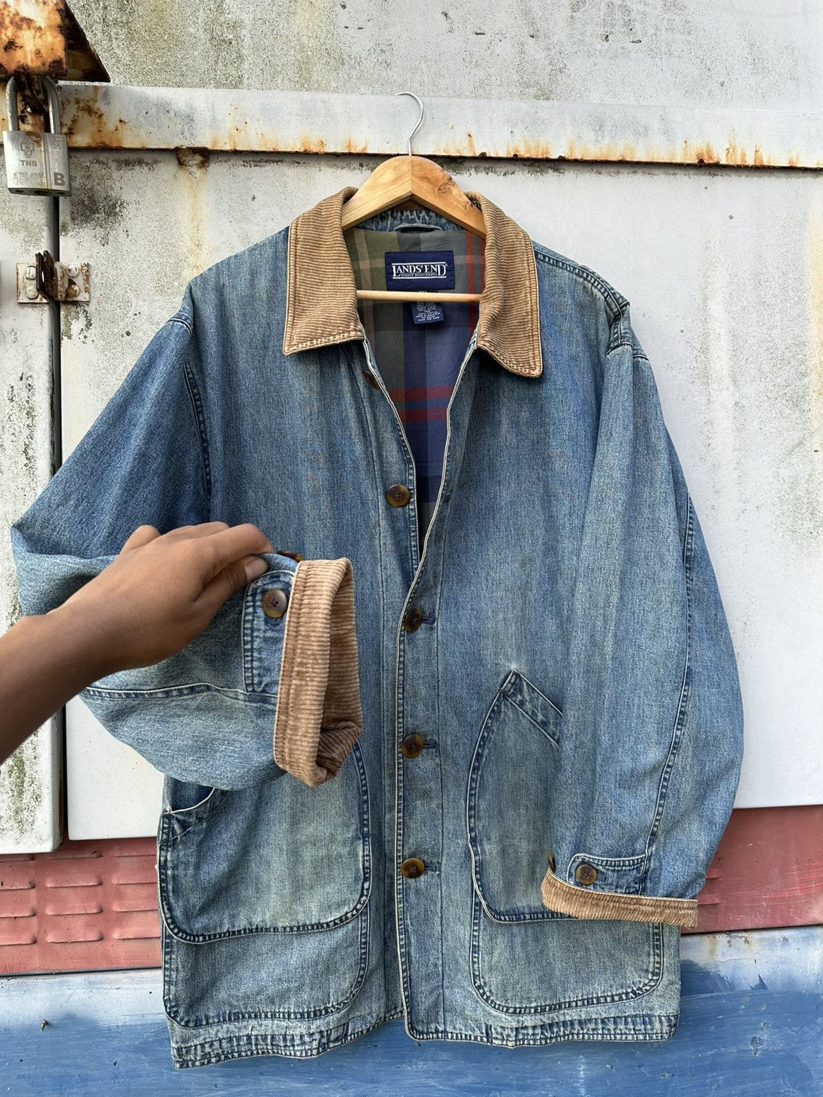 Vintage 👹Vintage Land’s End Chore Denim Jacket Size US XL / EU 56 / 4 - 10 Thumbnail