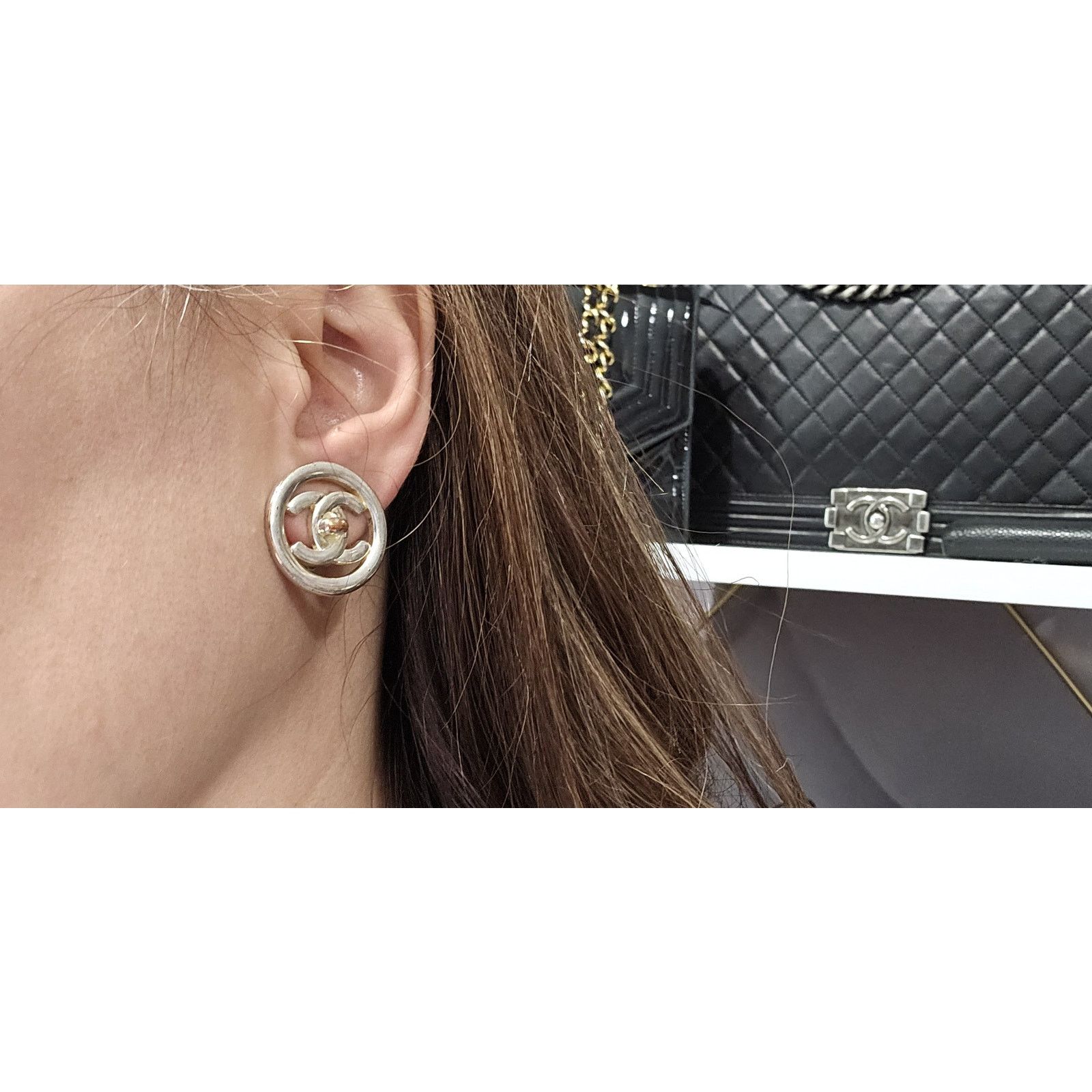 Chanel CHANEL CC Logos Turnlock Round Clip-On Earrings Silver Tone Size ONE SIZE - 2 Thumbnail