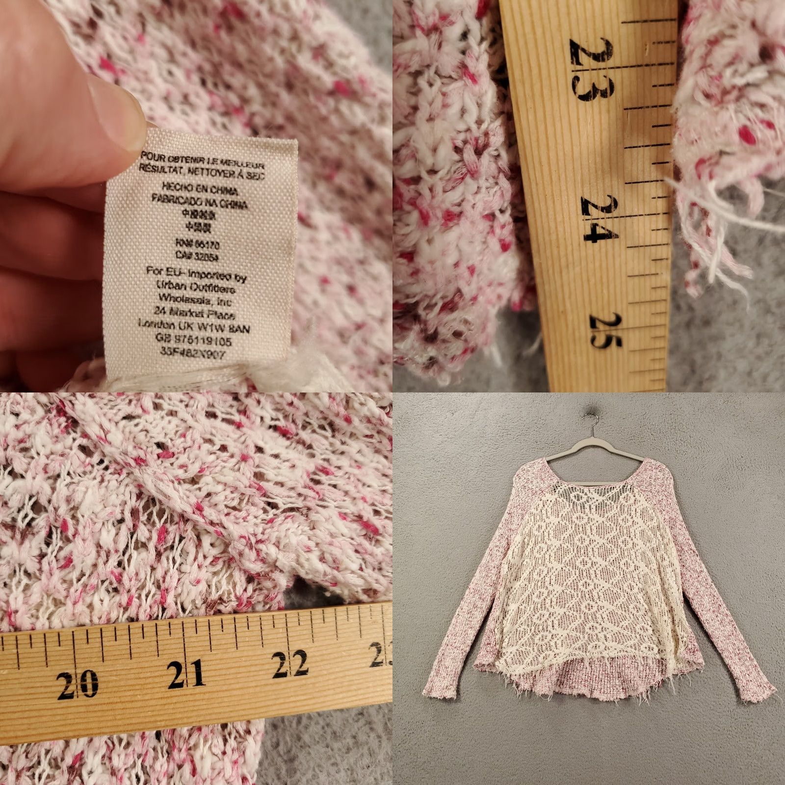Free People VINTAGE Free People Sweater Oversize Small Pink Crochet Lace Open Knit Back Boho Fringe Size S / US 4 / IT 40 - 8 Thumbnail
