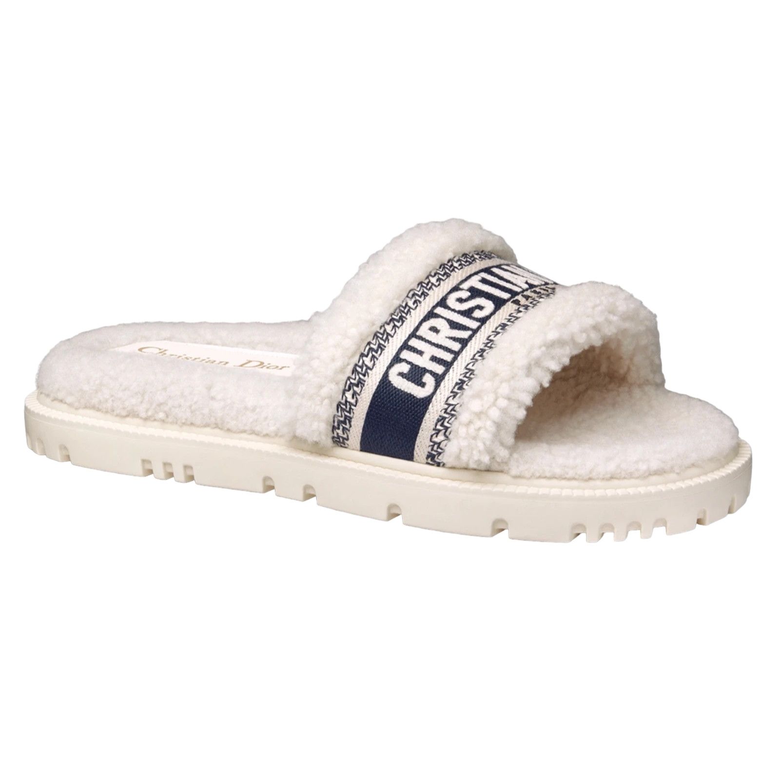 Dior Dway Shearling Fur Logo Chunky Slide Flat Sandal 40 Size US 10 / IT 40 - 1 Thumbnail