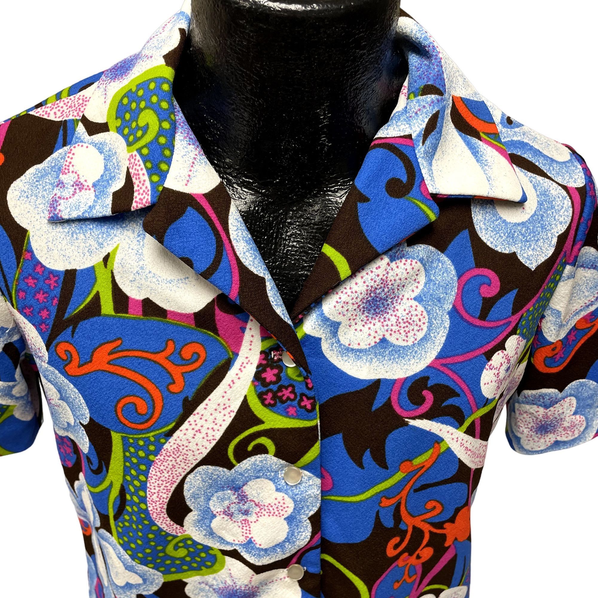 70's Hamilton 8 Women MoD PSYCHEDELIC Blouse FLOWER Power