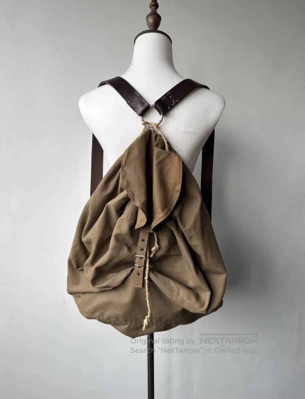 Helmut Lang Brown Canvas Backpack with Leather Straps. Size ONE SIZE - 1 Thumbnail