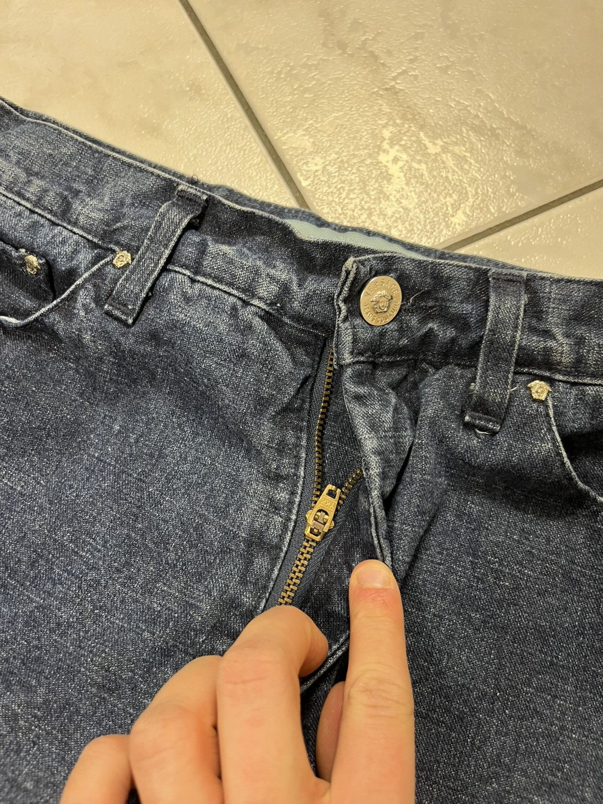 Versace × Versace Jeans Couture × Vintage Vintage Versace Jeans Couture denim pants shiny soaked dip Size 30" / US 8 / IT 44 - 13 Thumbnail