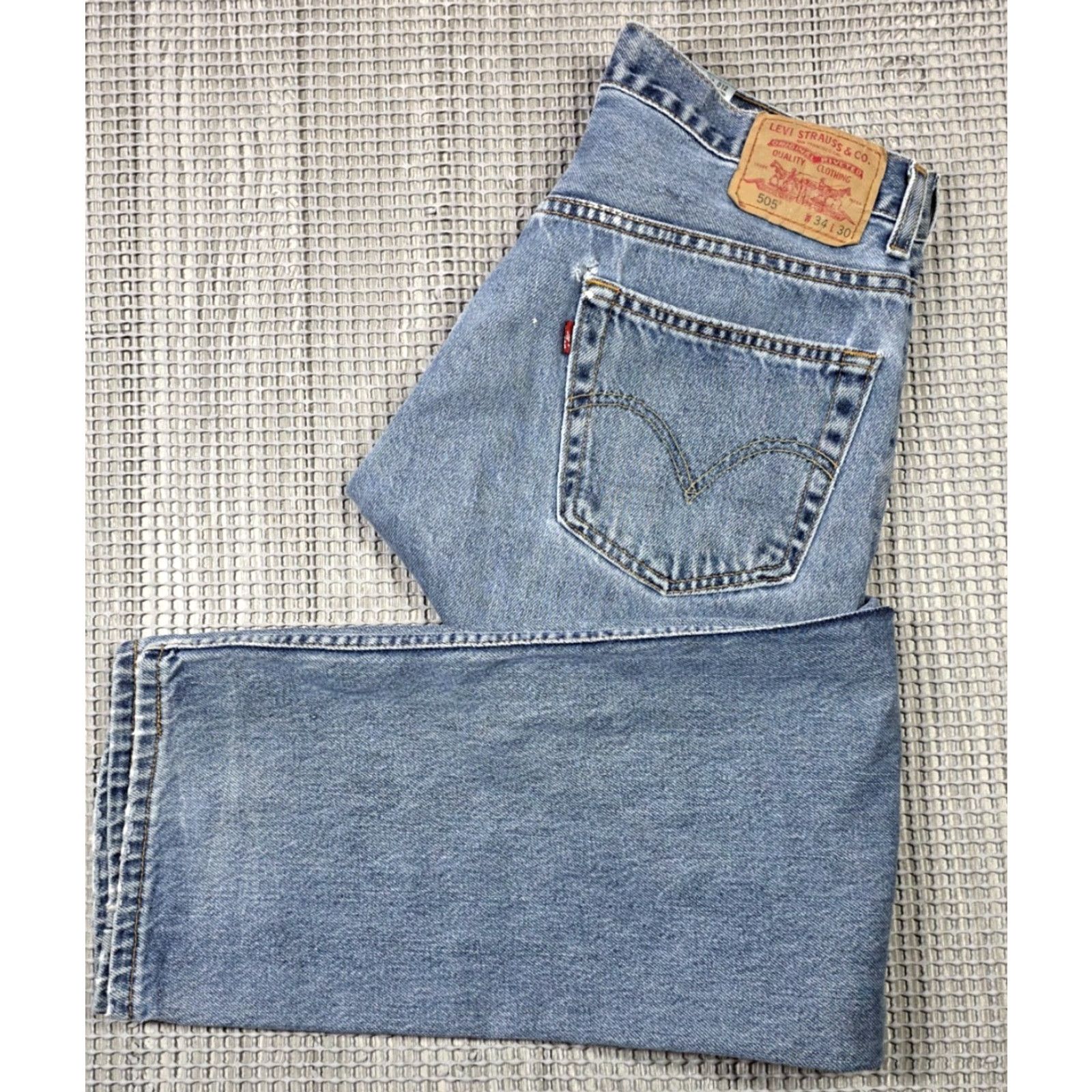 Levi's VINTAGE Levi's 505 Jeans Mens 34x30 Distressed Wash Blue Regular Straight 90s Batwing USA Denim Model Levi's 505 5-Pocket Regular Fit Jeans Size US 34 / EU 50 - 2 Thumbnail