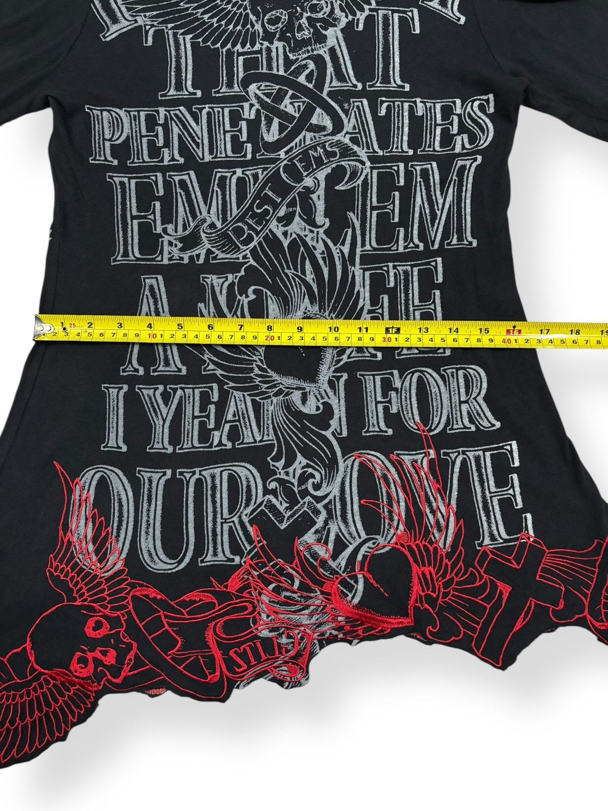 If Six Was Nine Glitz Red Embroidery Asymmetrical Hem Punk Long Sleeve Tees Size US XS / EU 42 / 0 - 15 Thumbnail