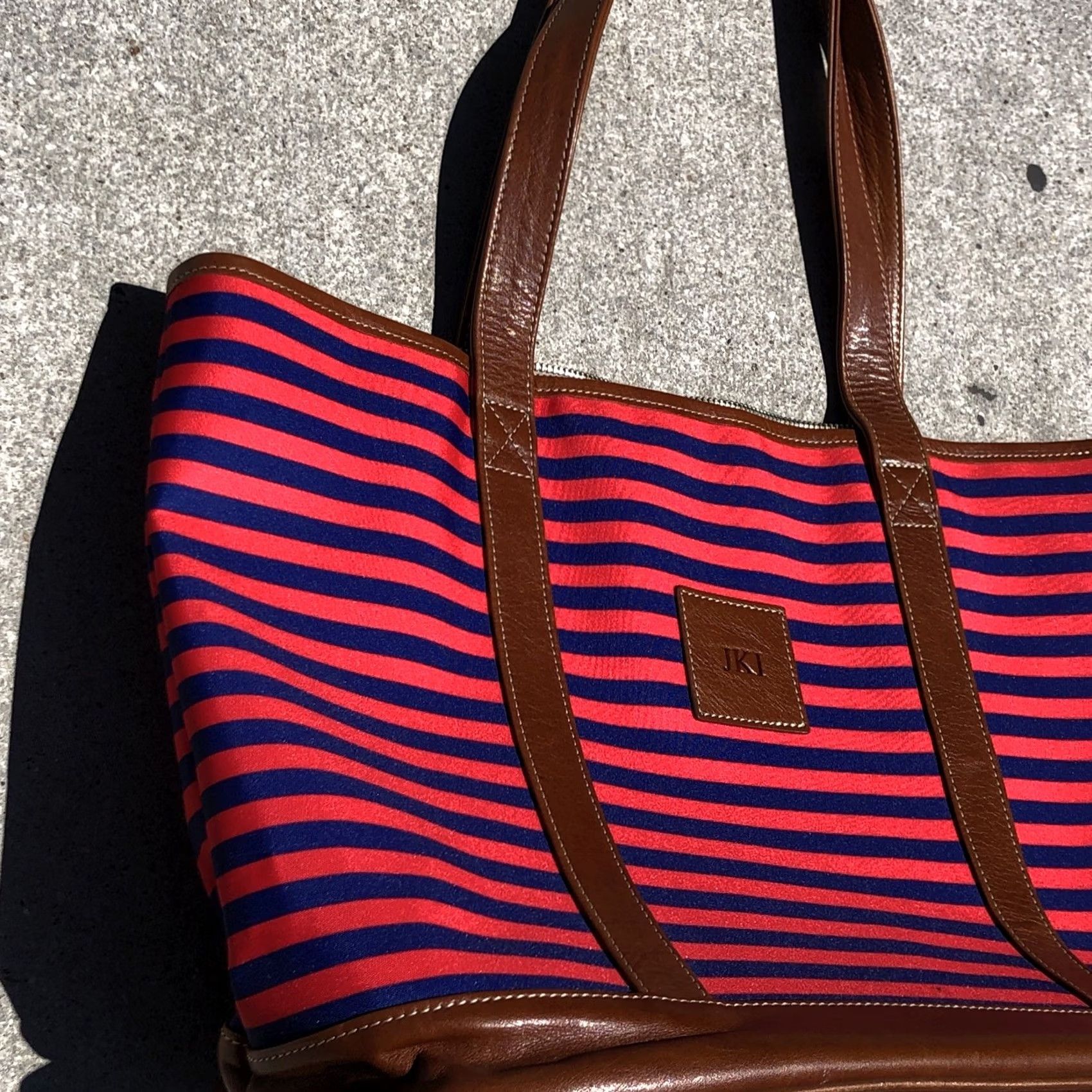 Vintage Barrington Tote Bag in Red / Blue w/Brown Leather Trim - Tote, Barrington, Women, Large, Red/Blue/Brown, Classic, Designer, 90s? Size ONE SIZE - 4 Thumbnail