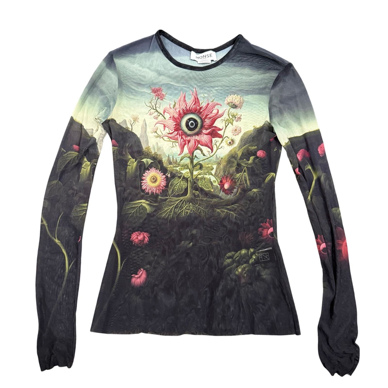 MONSE Monse Rose Printed Mesh Top in Multi, Size M Size M / US 6-8 / IT 42-44 - 4 Thumbnail