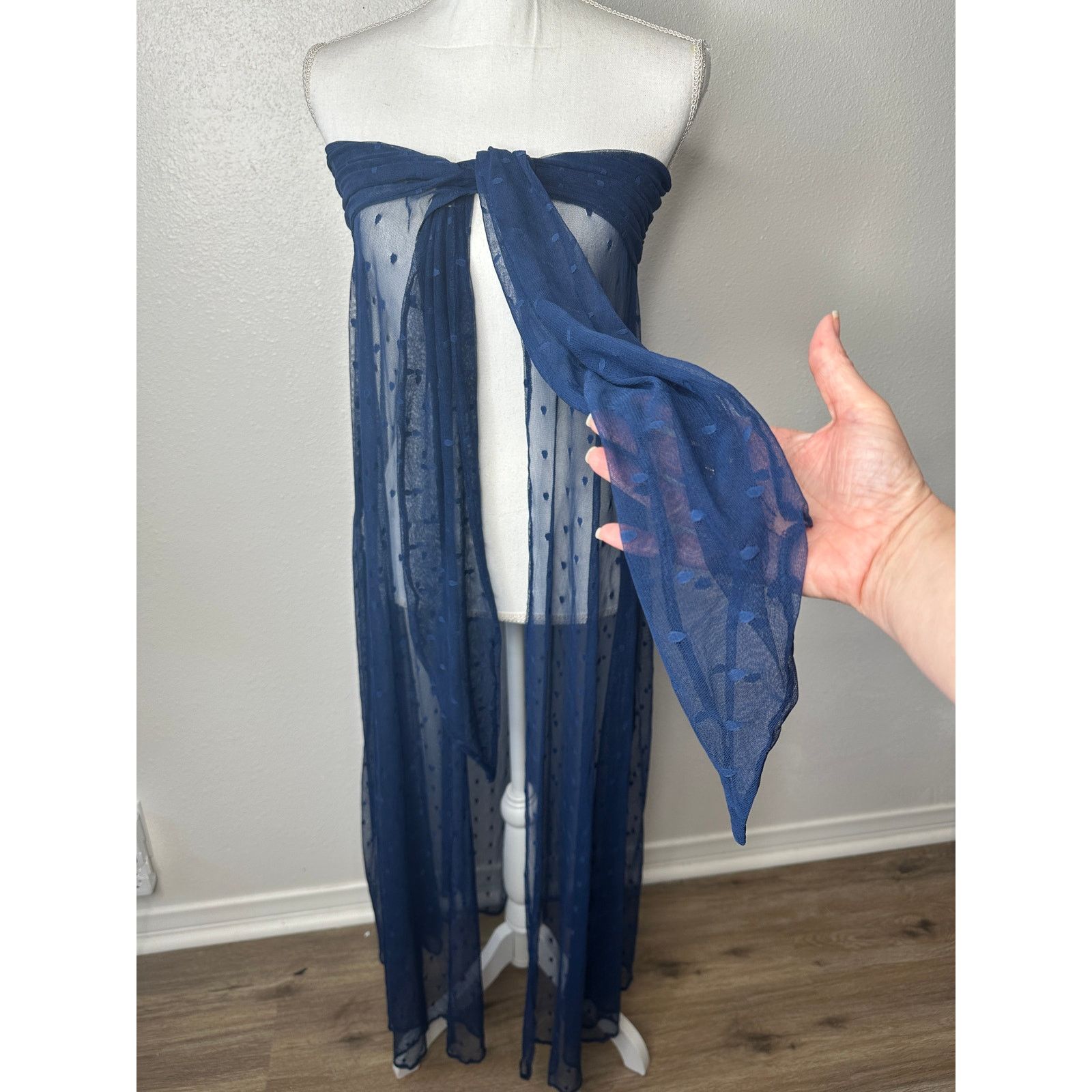 Other Ancora Navy Blue Polka Dot Sheer Scarf Wrap Size ONE SIZE - 6 Thumbnail