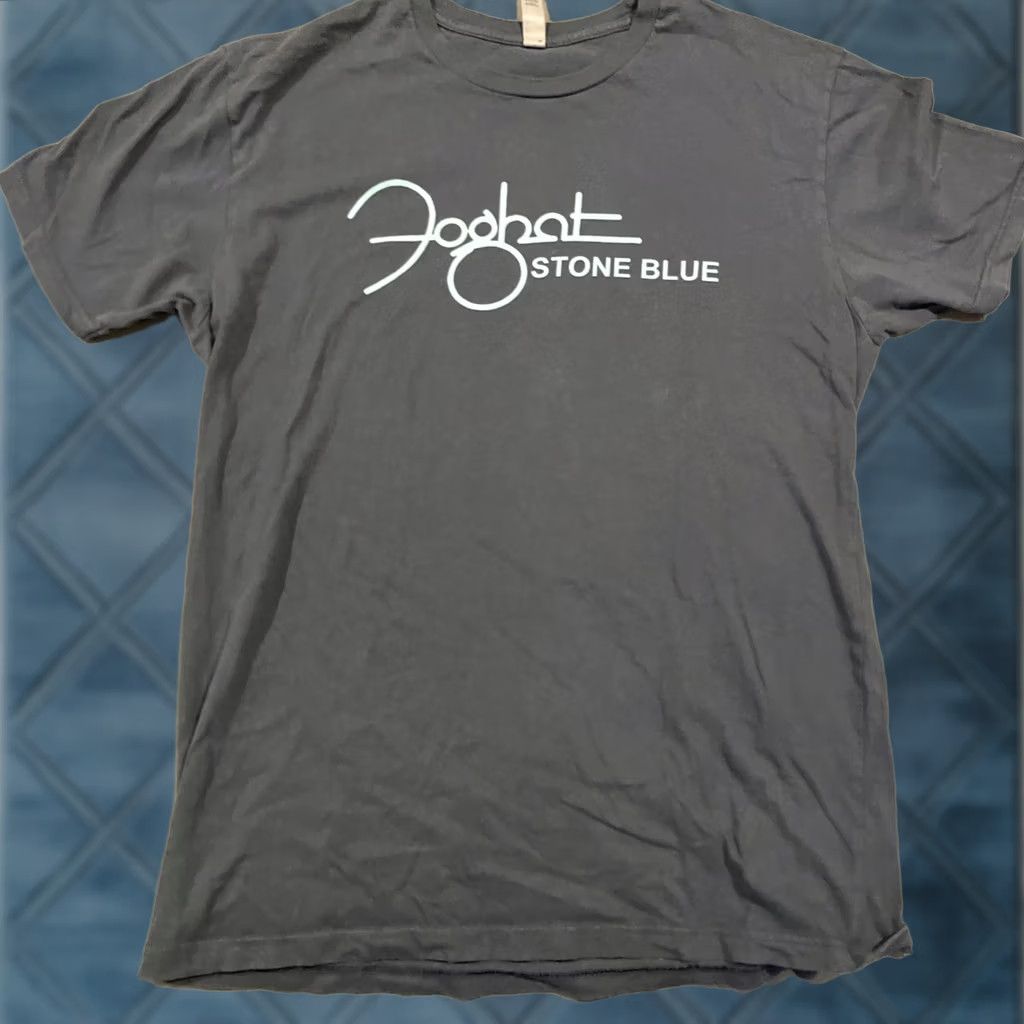 Next Level RARE Foghat Stone Blue Double Sided T Shirt Lyrics On Back Size Large Men L Blue Cotton Regular Short Sleeve Next Level Size US L / EU 52-54 / 3 - 1 Thumbnail