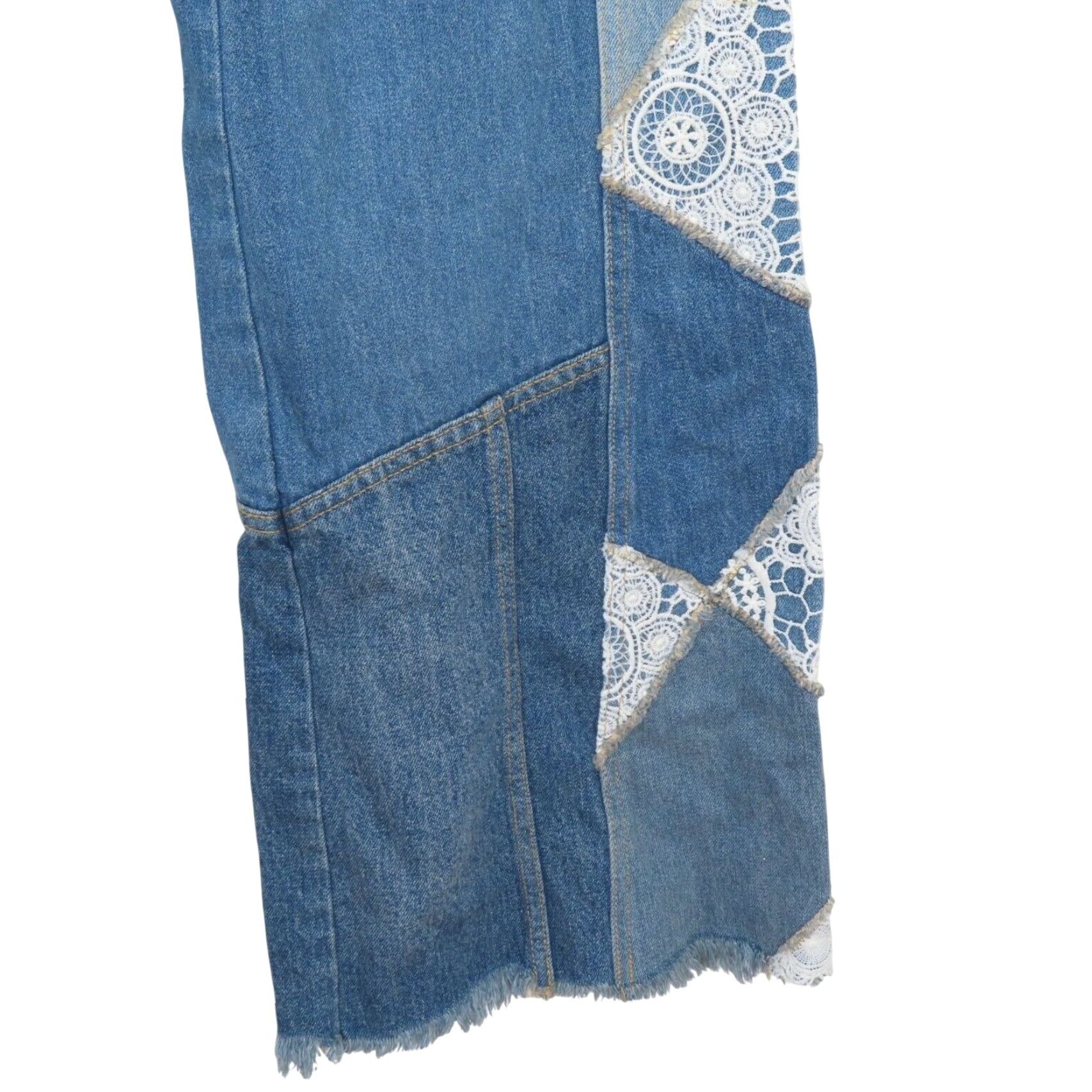 Vintage We The Free by Free People Kaleidoscope Denim Jeans Lace Patchwork Wide-Leg 25 Blue Womens NEW Size 42" / US 20 - 3 Thumbnail