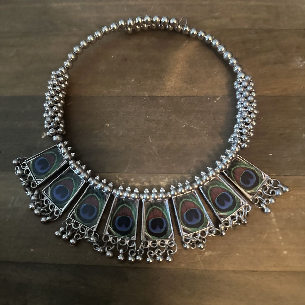 Vintage Vintage silver tone Indian tribal peacock choker necklace Size ONE SIZE - 4 Thumbnail