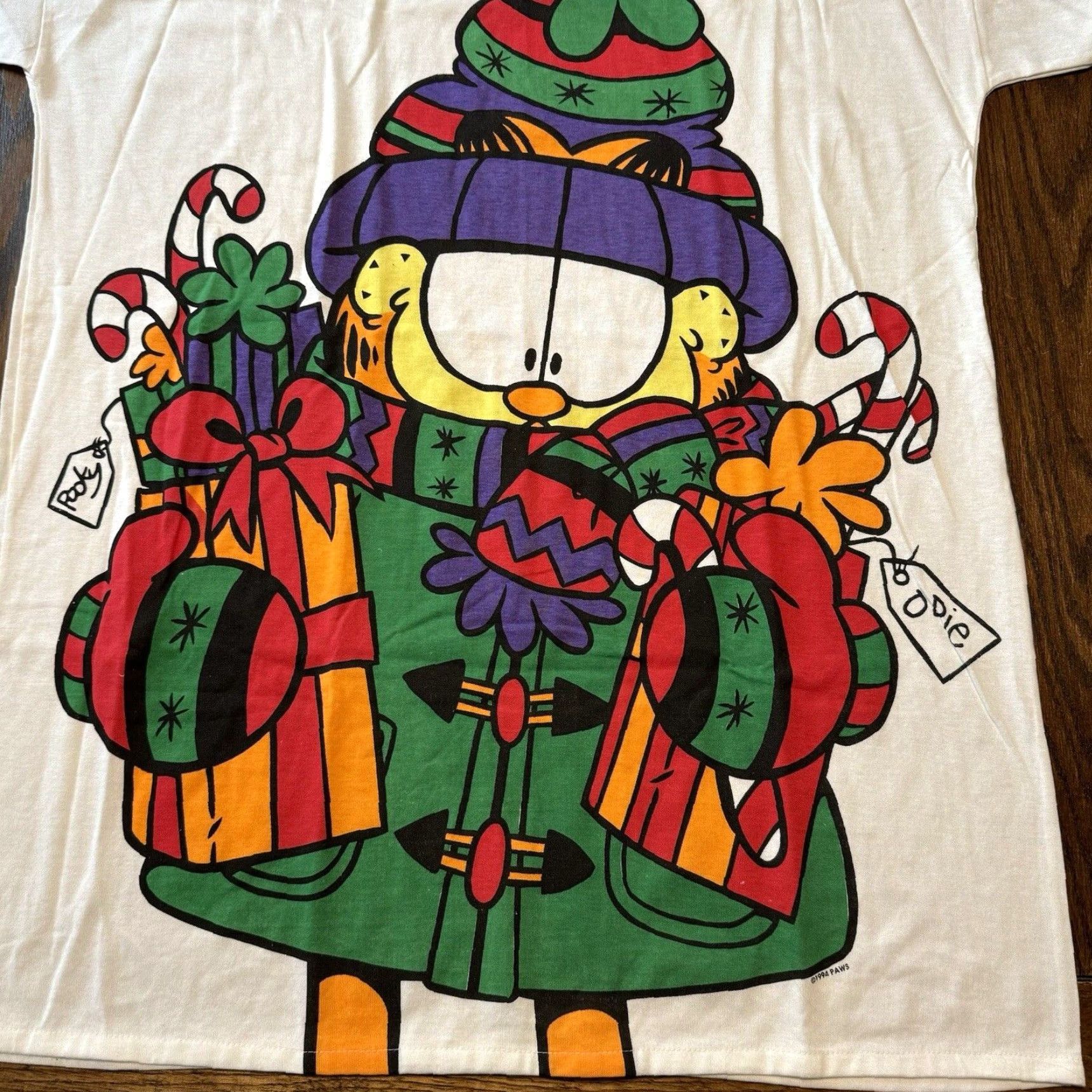 Vintage VINTAGE Flirts Garfield & Odie Paws Jim Davis Big Print White Shirt XL Men Crew Neck Short Sleeve Oversized Cropped 90s Christmas Cartoon Cat Gift Size US XL / EU 56 / 4 - 3 Thumbnail