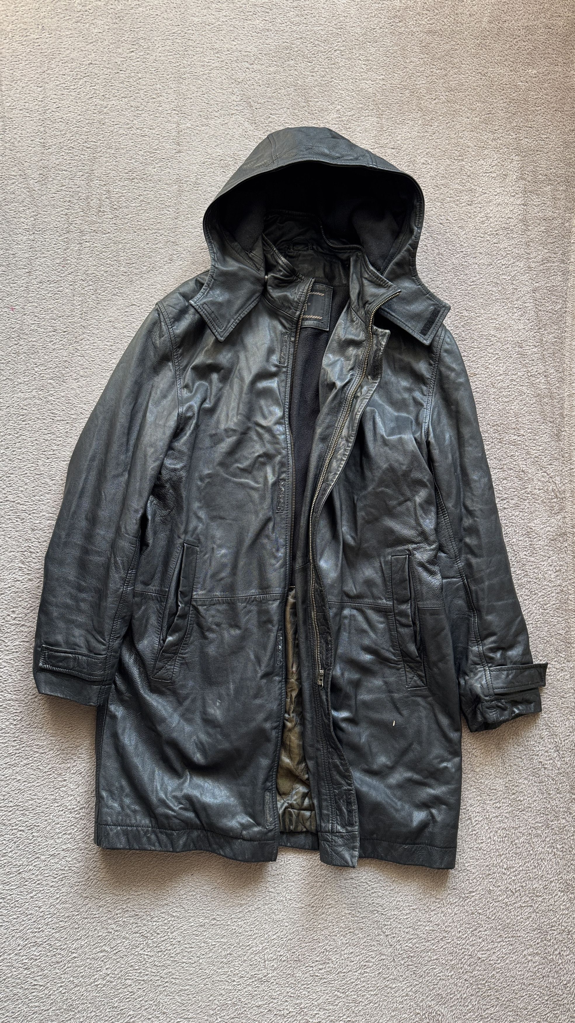 If Six Was Nine Y2K Real Leather Hood Coat Leather Jacket Helmut Lang Vibe Size US S / EU 44-46 / 1 - 3 Thumbnail