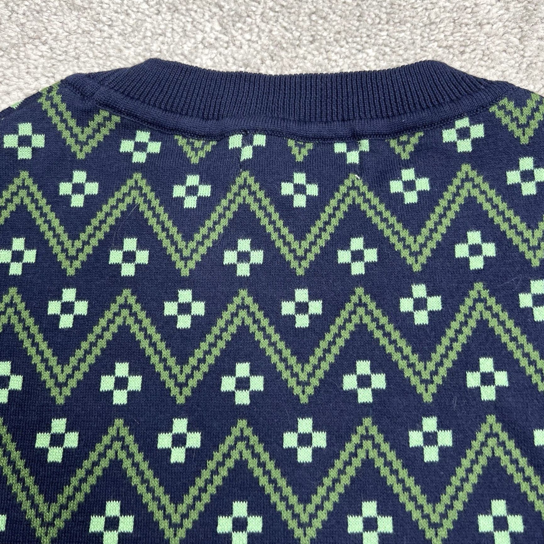 Vintage VINTAGE Palava Sweater Women’s Large Green Blue Knit Geometric Pullover Cotton Organic Size L / US 10 / IT 46 - 6 Thumbnail