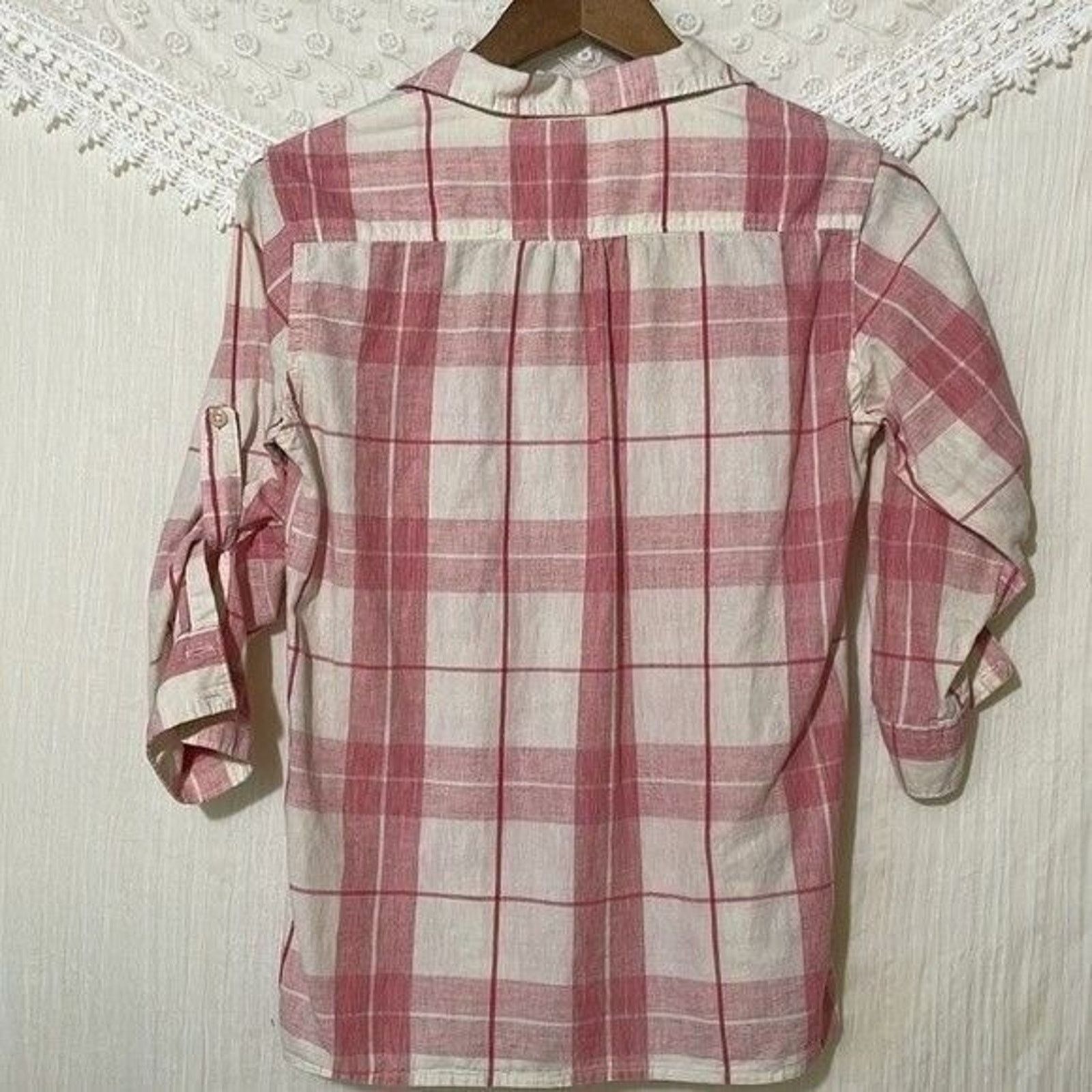 Gap Gap Womens Popover Top Pink White Plaid Linen Blend Size XS Size XS / US 0-2 / IT 36-38 - 5 Thumbnail