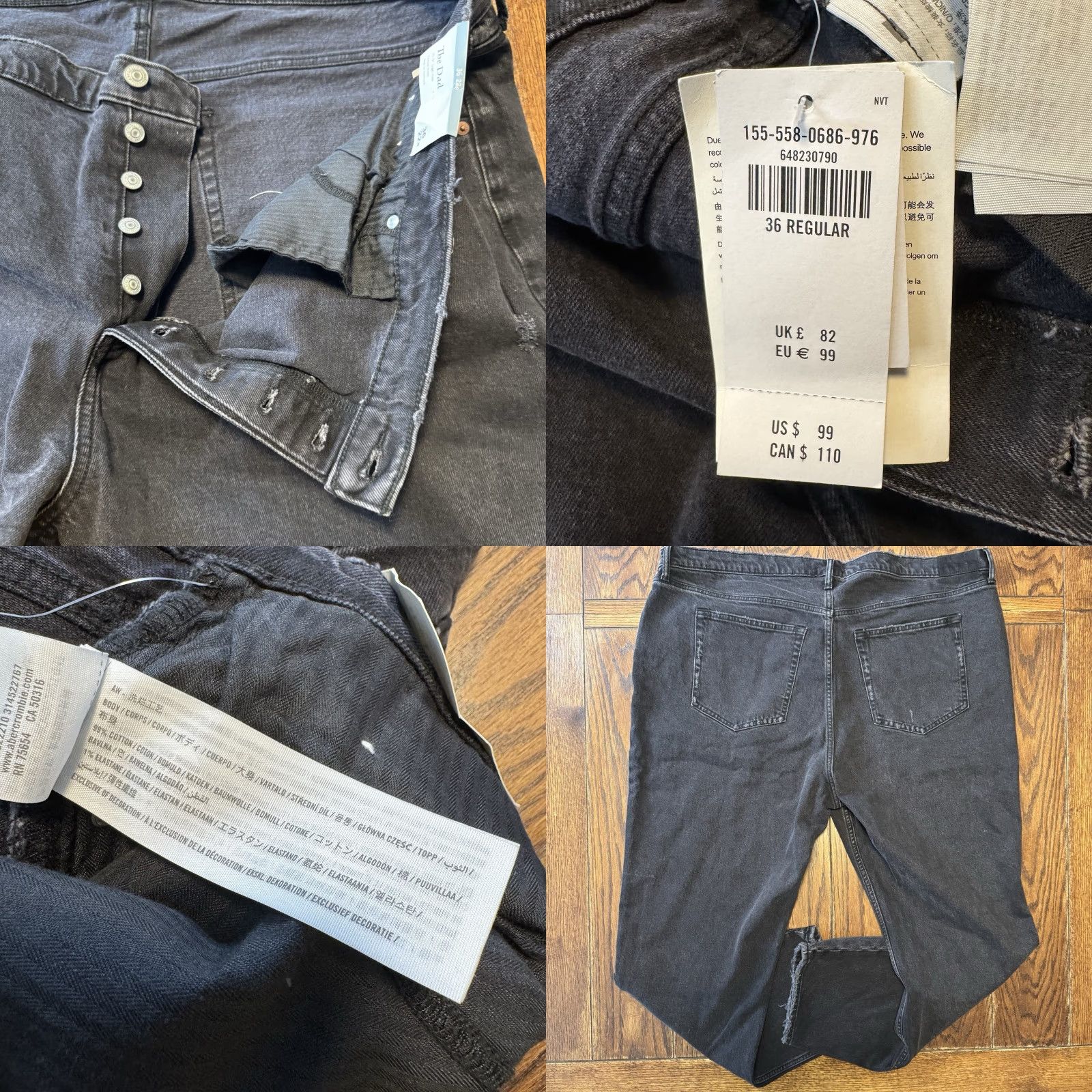 Abercrombie & Fitch Abercrombie The Dad High Rise Jeans 36 Black Straight 46x30 New Distress Womens Size 32" / US 10 / IT 46 - 8 Thumbnail
