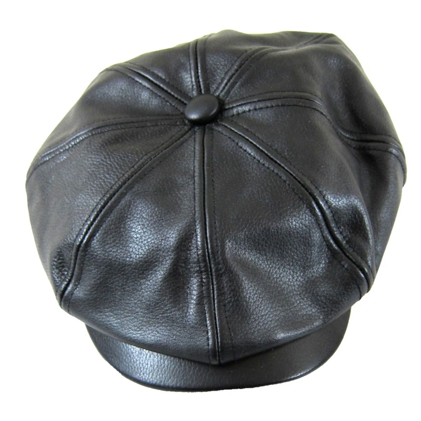 Vintage American Hat Makers 100% Leather Black Newsboy Cabbie Flat Hat Cap Medium Size ONE SIZE - 2 Thumbnail