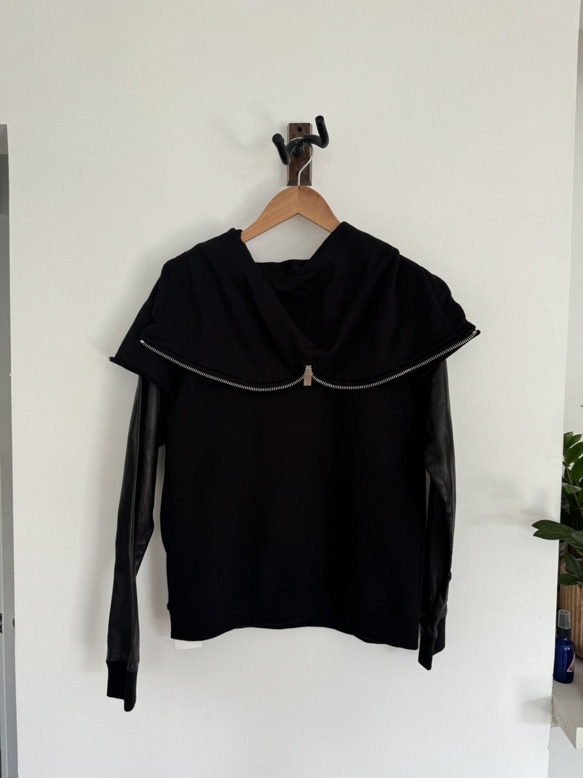 Pre-owned Saint Laurent Fw13 Leather Exploder Hoodie In Black