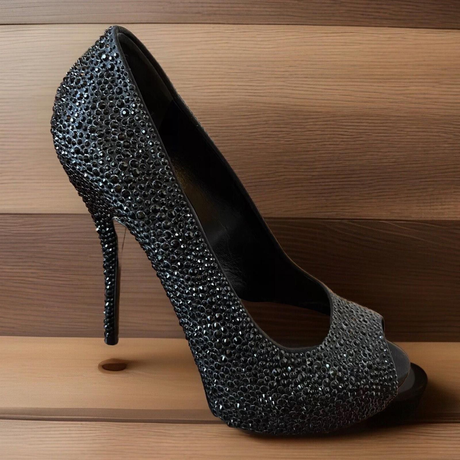 Gucci GUCCI Size 9 Black Crystal ETOILE SOFIA Open Toe Heels Pumps Size US 9 / IT 39 - 9 Thumbnail