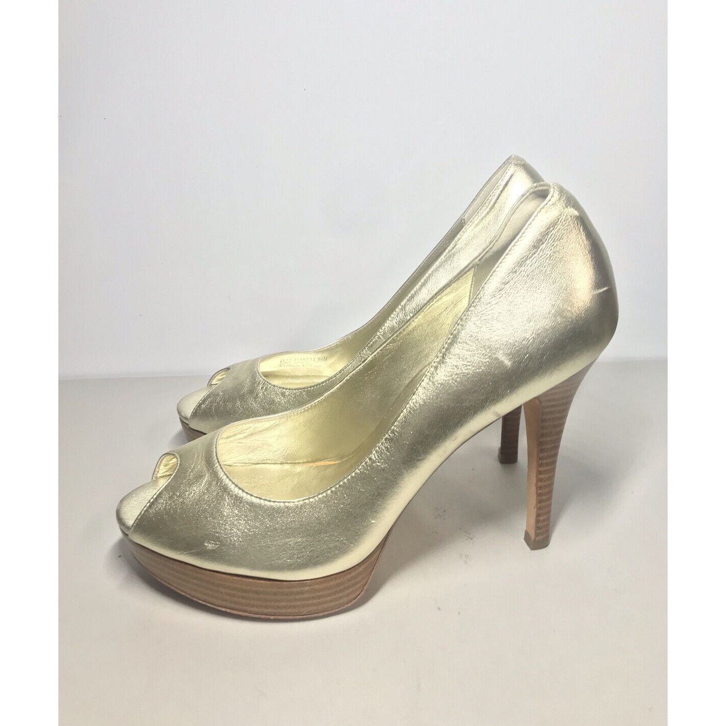 Cole Haan Cole Haan Air Gold Metallic Leather PeepToe Stiletto Heels W Size US 9.5 / IT 39.5 - 6 Thumbnail