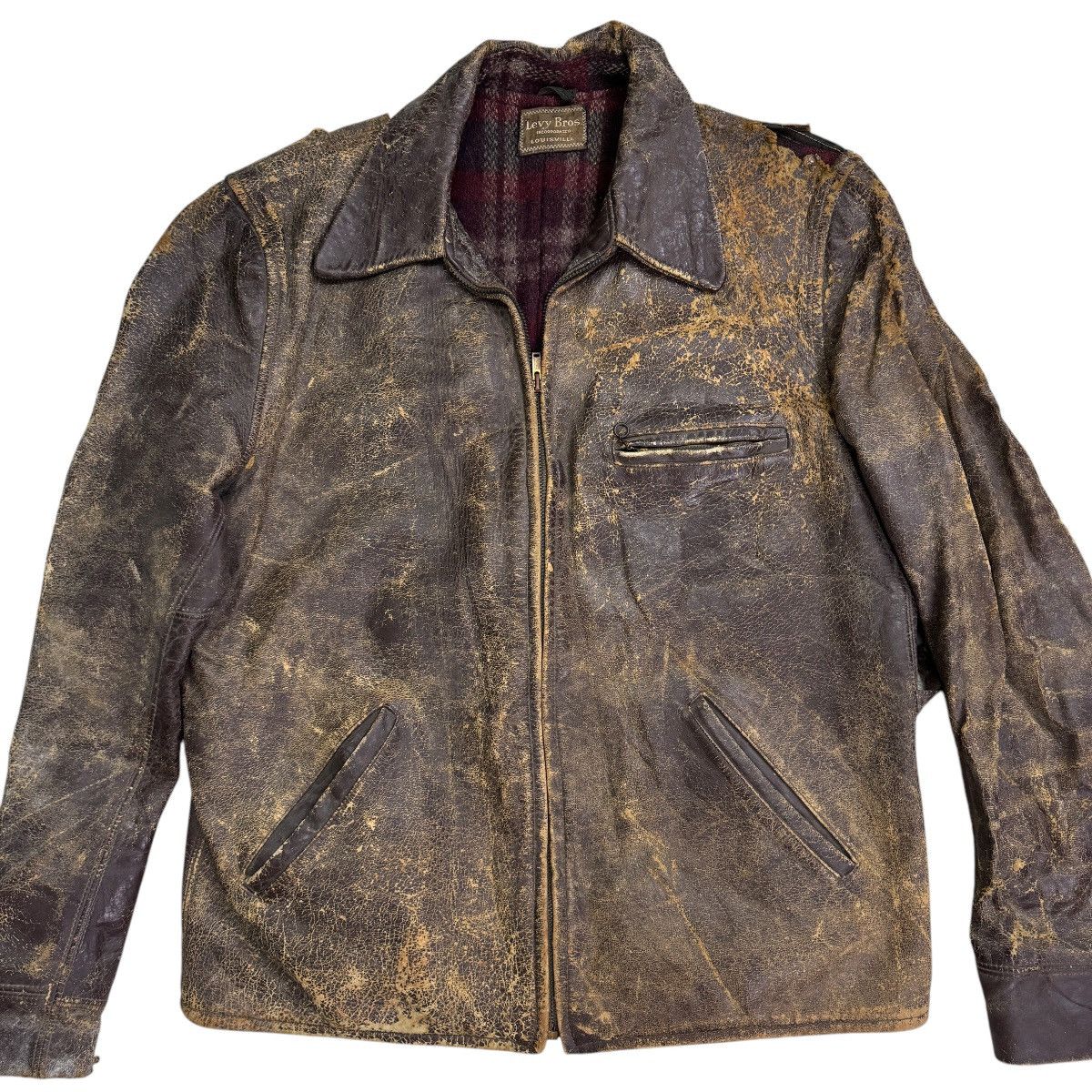 Vintage 🔥 30s LEVY BROS MONARCH HORSEHIDE PLAID LINER LEATHER JACKET Size US L / EU 52-54 / 3 - 8 Thumbnail