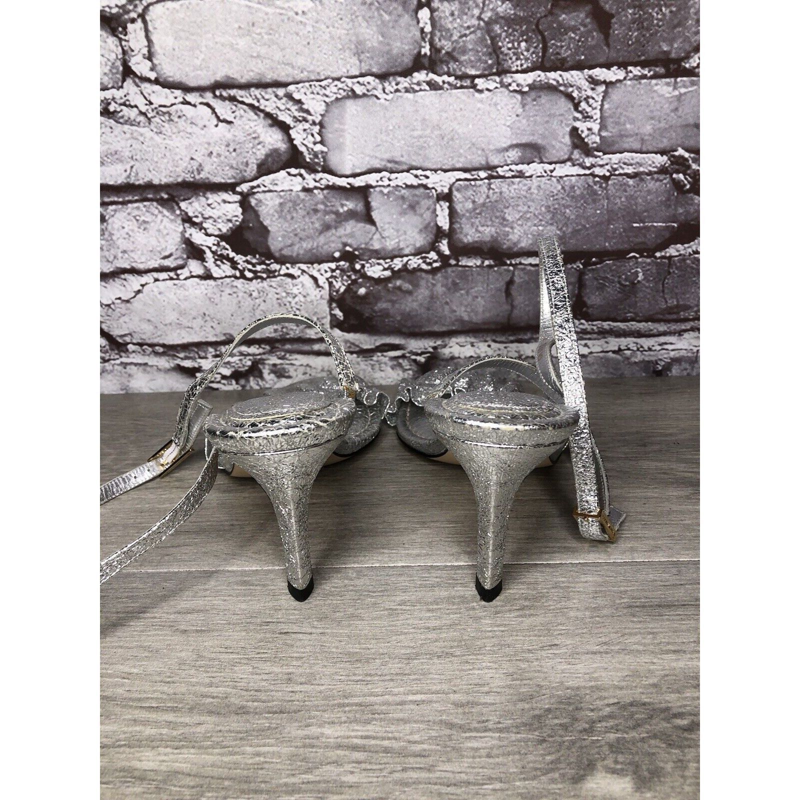 Other GOOD AMERICAN Metallic Silver Leather Strap Heeled Sandals W Size US 7 / IT 37 - 13 Thumbnail