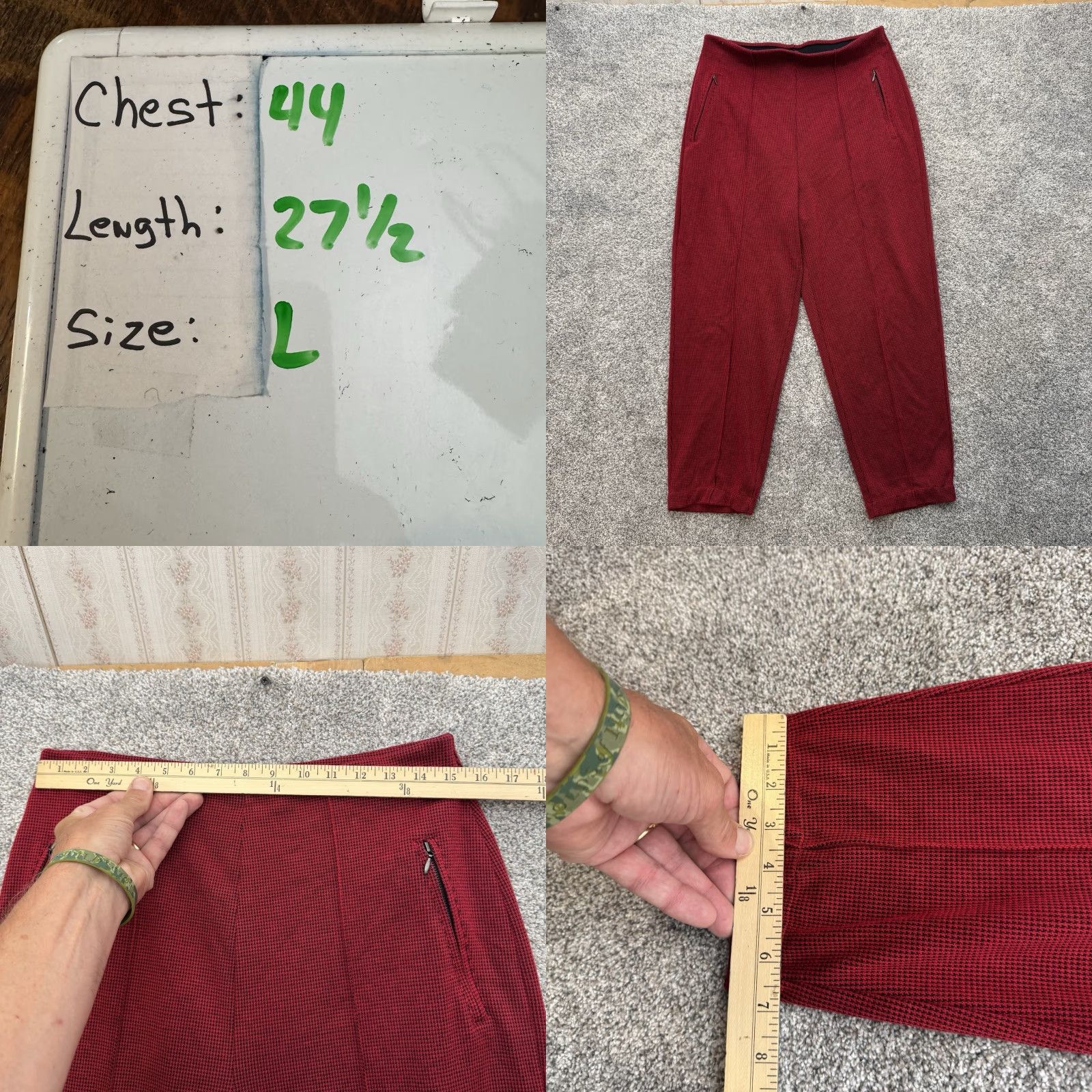 Vintage Karen Scott 2 Piece Zip Jacket Pants Set Mini Houndstooth Cozy Grandmacore Y2K Fall Red Womens L Outfit/Set Size 36" / US 14 / IT 50 - 9 Thumbnail