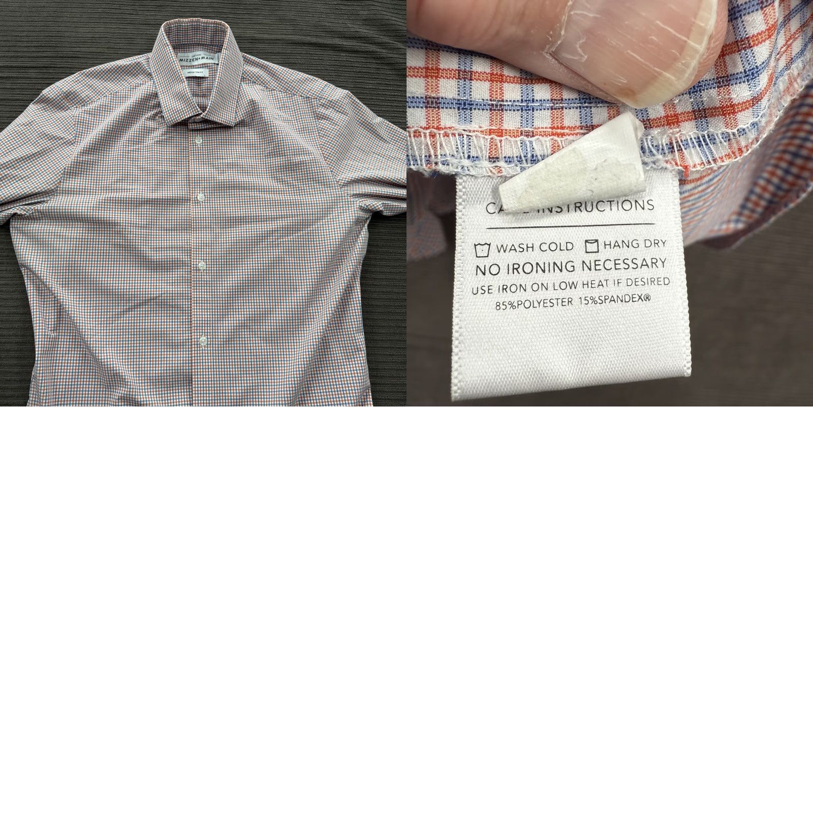 Mizzen+Main Mizzen+Main Leeward Shirt Mens Medium Trim Fit Orange Blue Plaid Performance Stretch Dress Shirt Size 40R - 8 Thumbnail