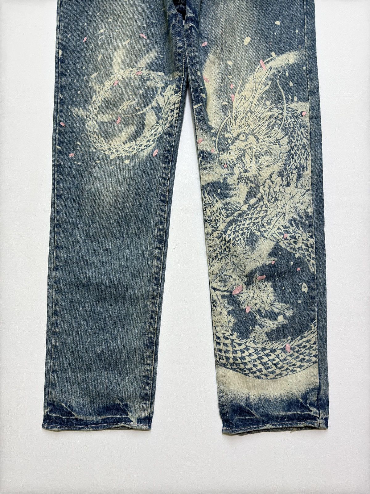 Hysteric Glamour Rare Karakuri Tamashi Sukajan Acid Wash Paint Splash Dragon Size US 32 / EU 48 - 6 Thumbnail