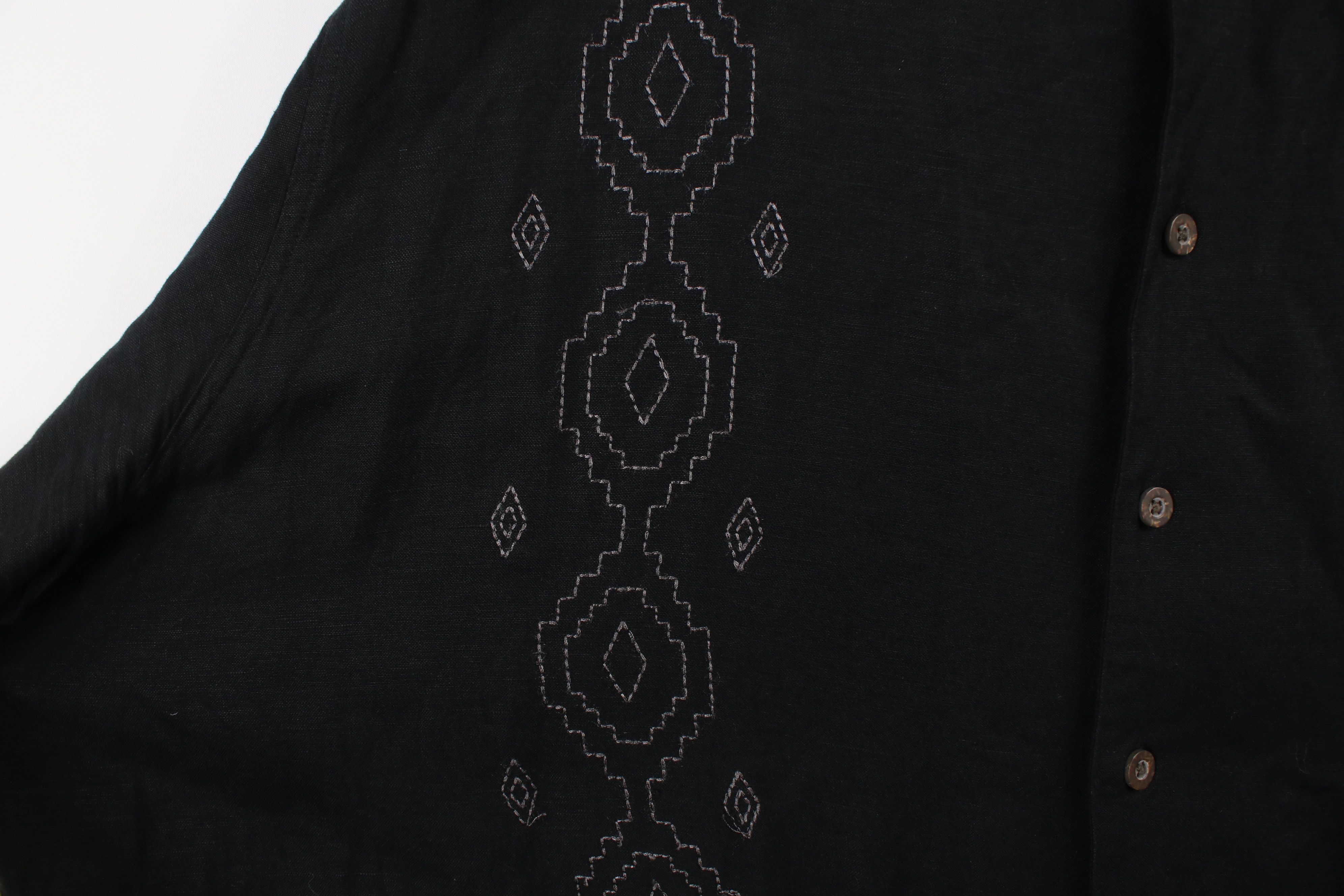 Vintage Vintage Streetwear Looped Collar Linen Button Shirt Black Size US XXL / EU 58 / 5 - 8 Thumbnail