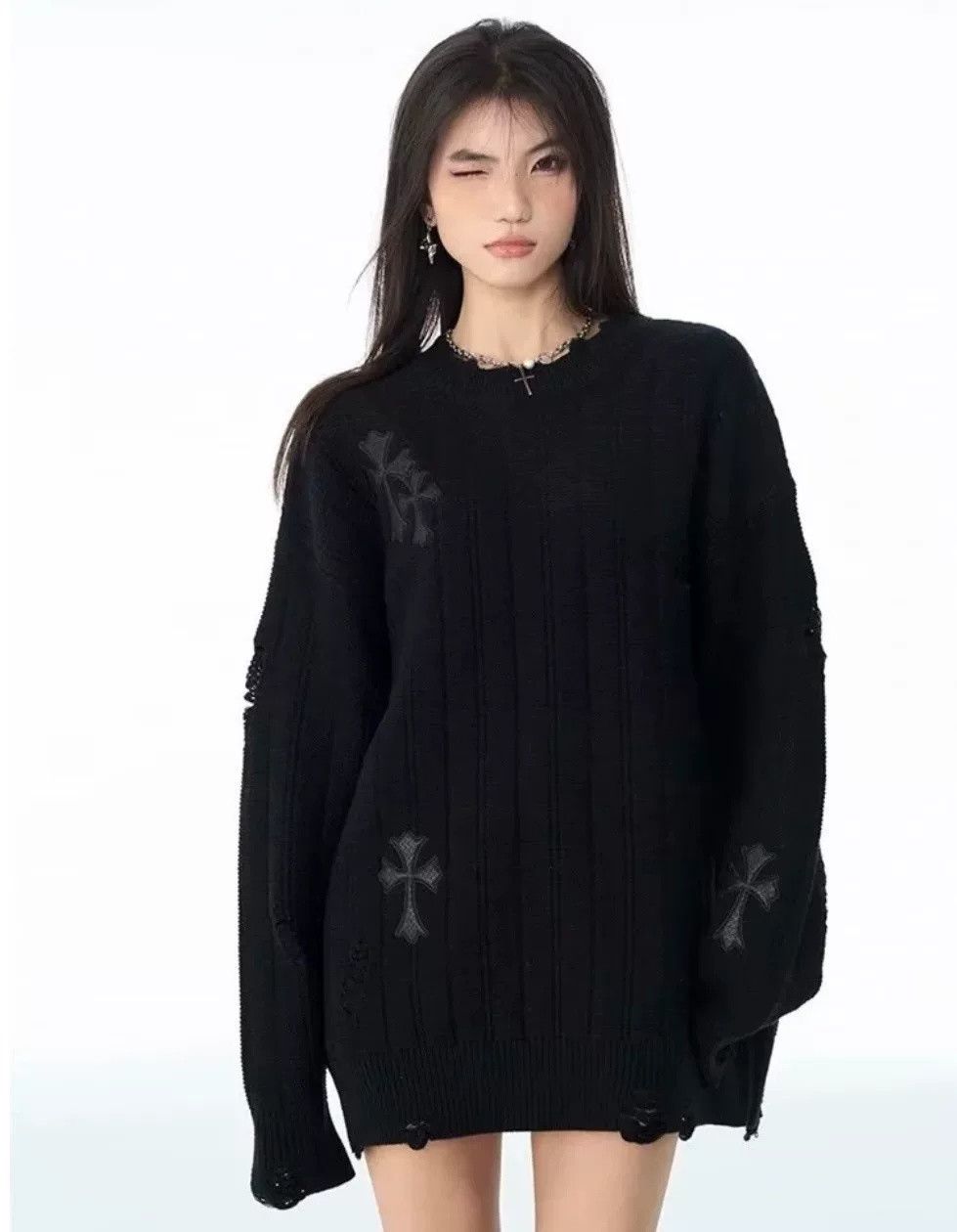 Chrome Hearts Chrome Hearts Patchwork Leather Crewneck Sweater Size US XS / EU 42 / 0 - 6 Thumbnail