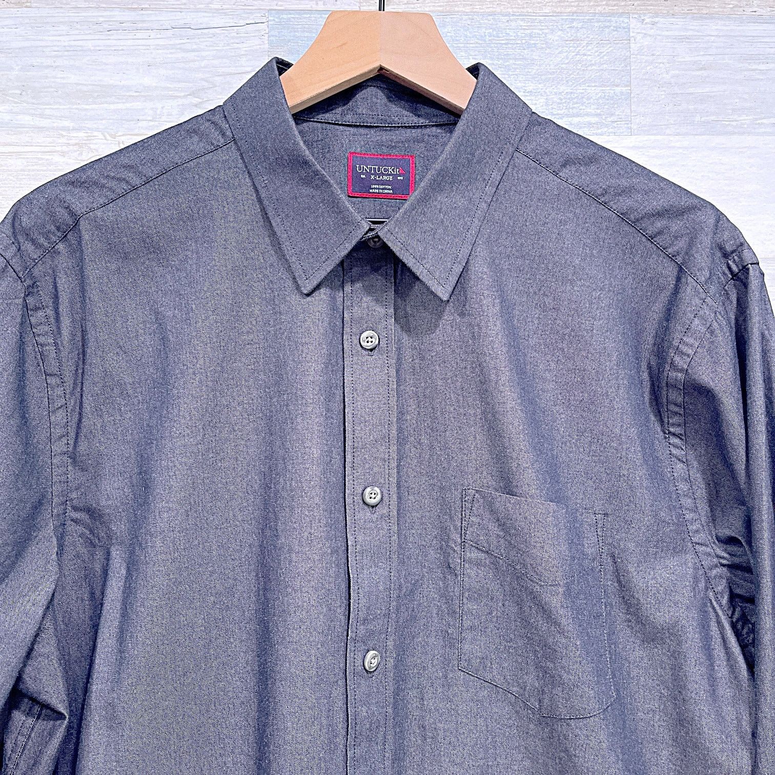 UNTUCKit UNTUCKit Chambray Long Sleeve Shirt Gray Mens XL Size US XL / EU 56 / 4 - 2 Thumbnail