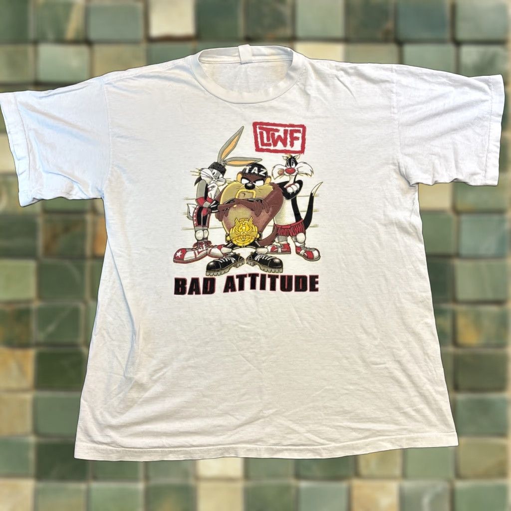 Vintage VINTAGE Looney Tunes Taz Bugs Bunny Bad Attitude T Shirt LTWF 90s 1990s White XL Men Size US XL / EU 56 / 4 - 1 Thumbnail
