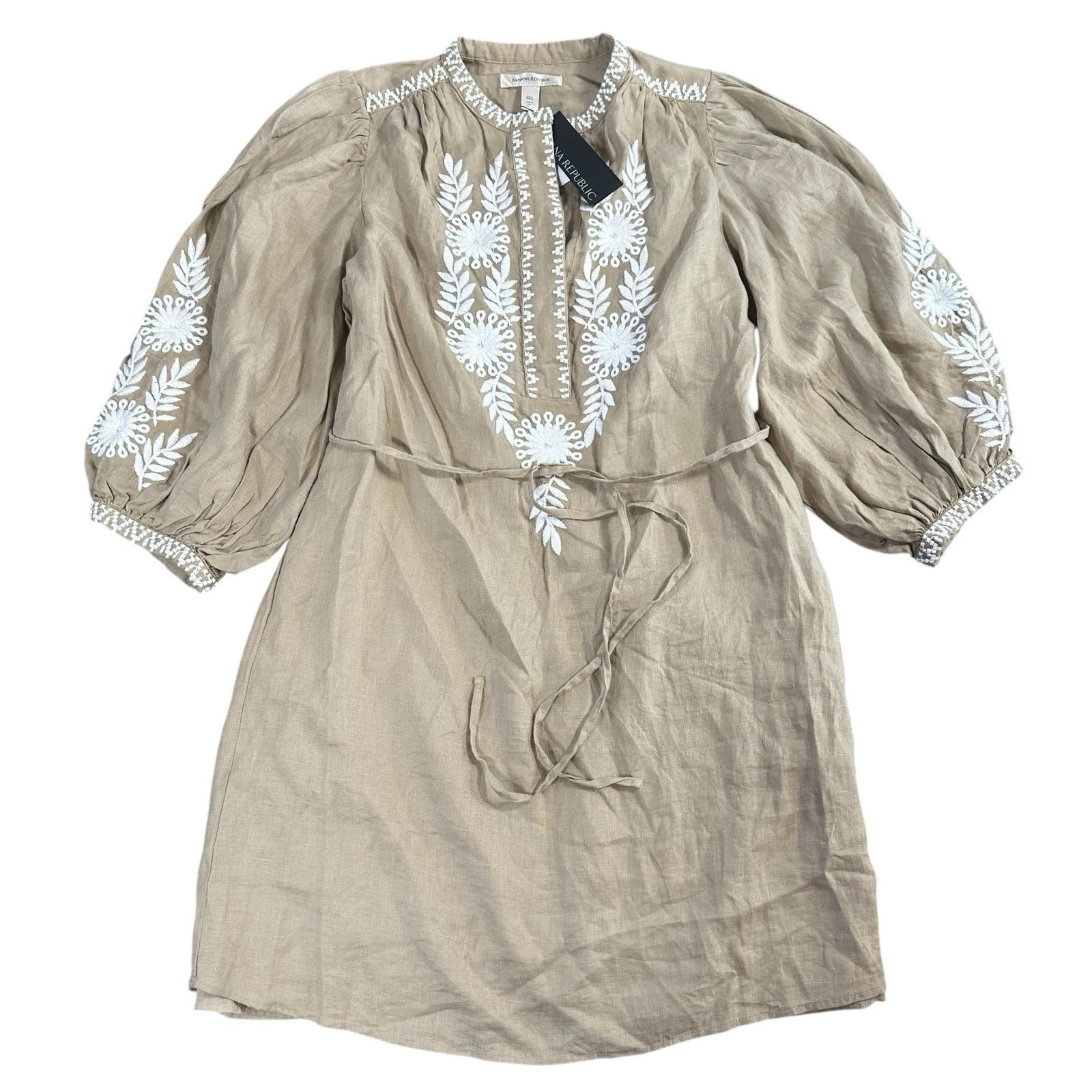 Banana Republic Embroidered Belted Linen Dress Size XXS