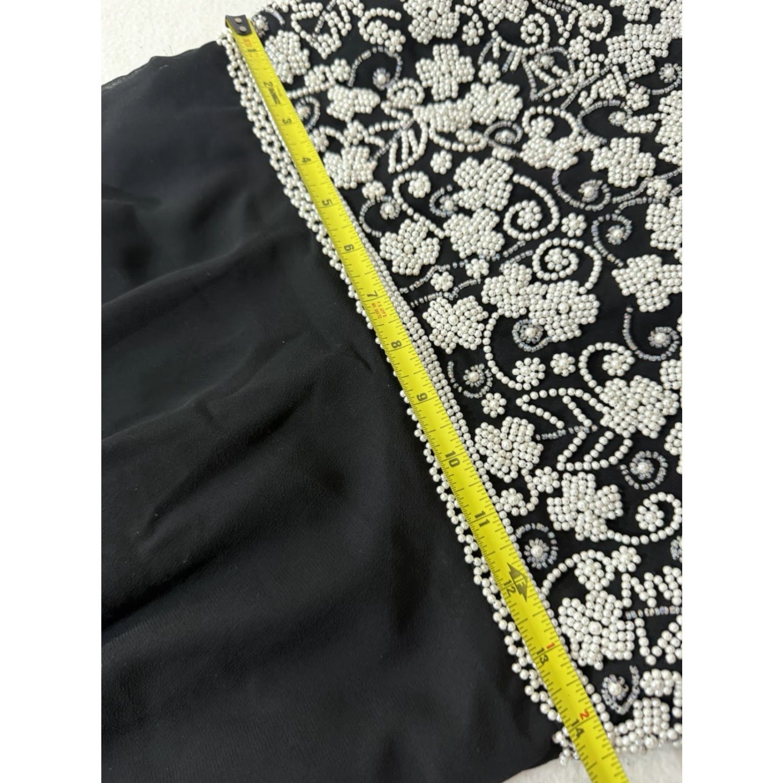 Vintage VINTAGE LAURENCE KAZAR NEW YORK Black Beaded Knee Length Dress PS Petite Women's 1970s Formal Beaded Floral Cotton/Chiffon Size S / US 4 / IT 40 - 3 Thumbnail