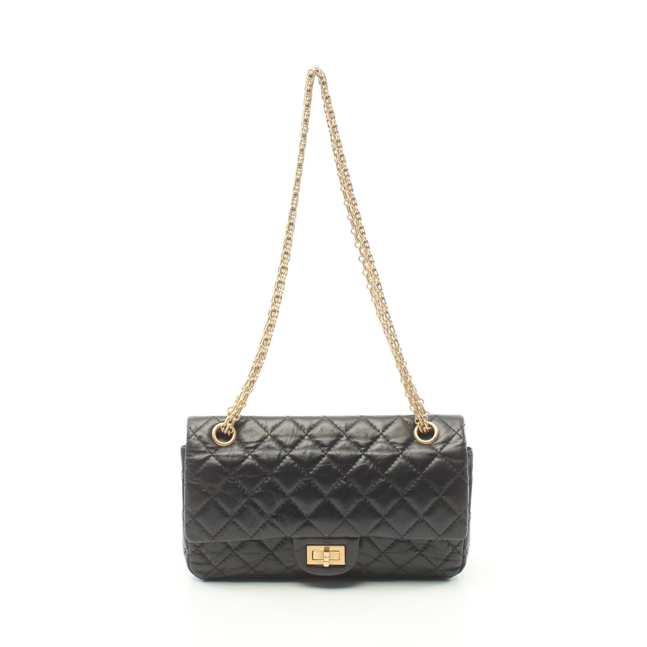 image of Chanel 2.55 Matelasse W Flap W Chain Shoulder Bag Aged Calfskin Black Gold Hardware Mademoiselle Ch