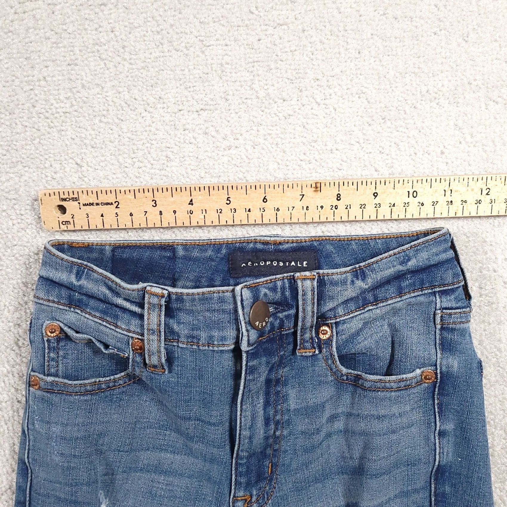 Vintage Aéropostale Jeans Womens 00 Short High Rise Skinny Jegging Distressed Stretch Denim Blue Leather? Size 24" / US 00 / IT 34 - 4 Thumbnail